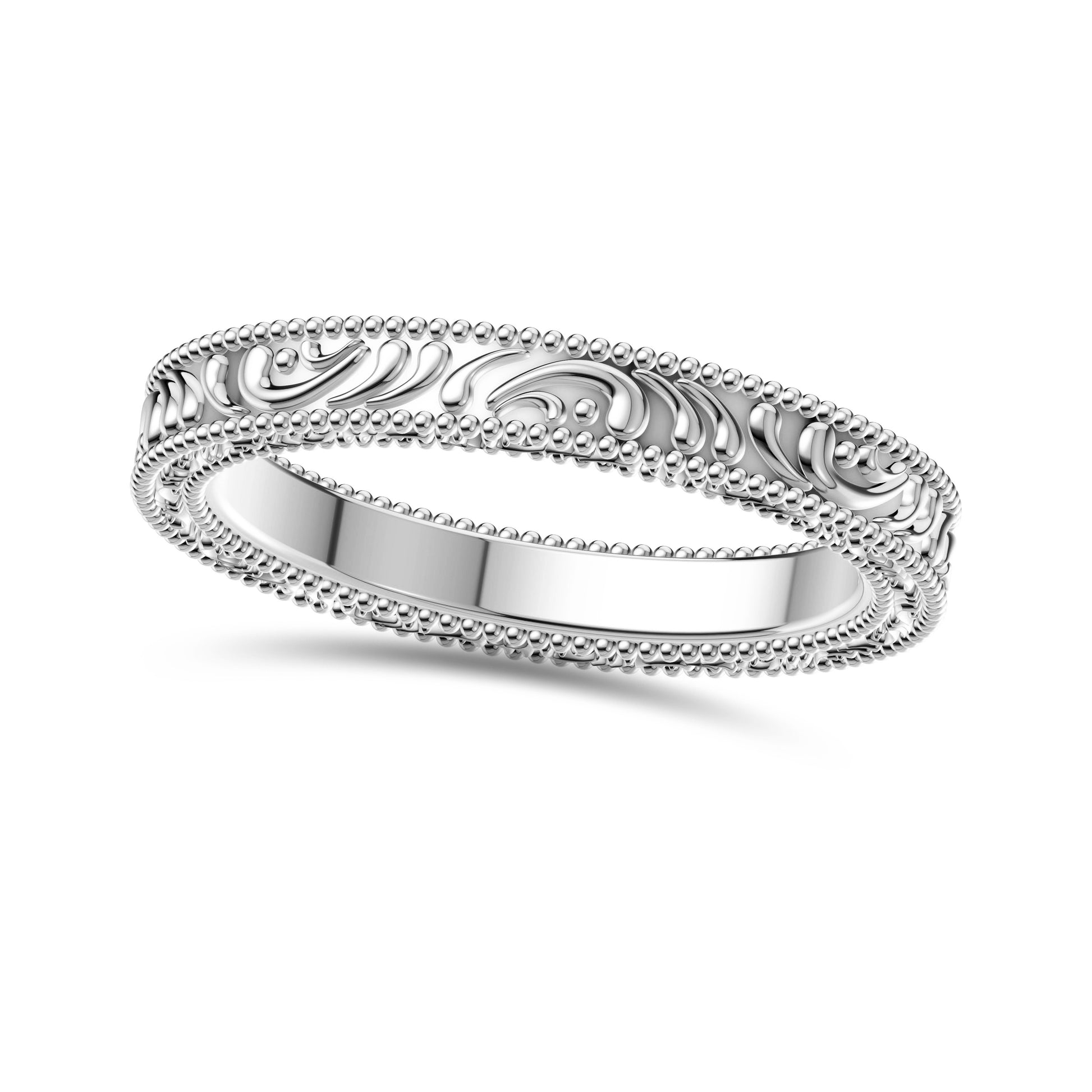Engraved Gold Band in 14K Gold, Milgrain Detail
