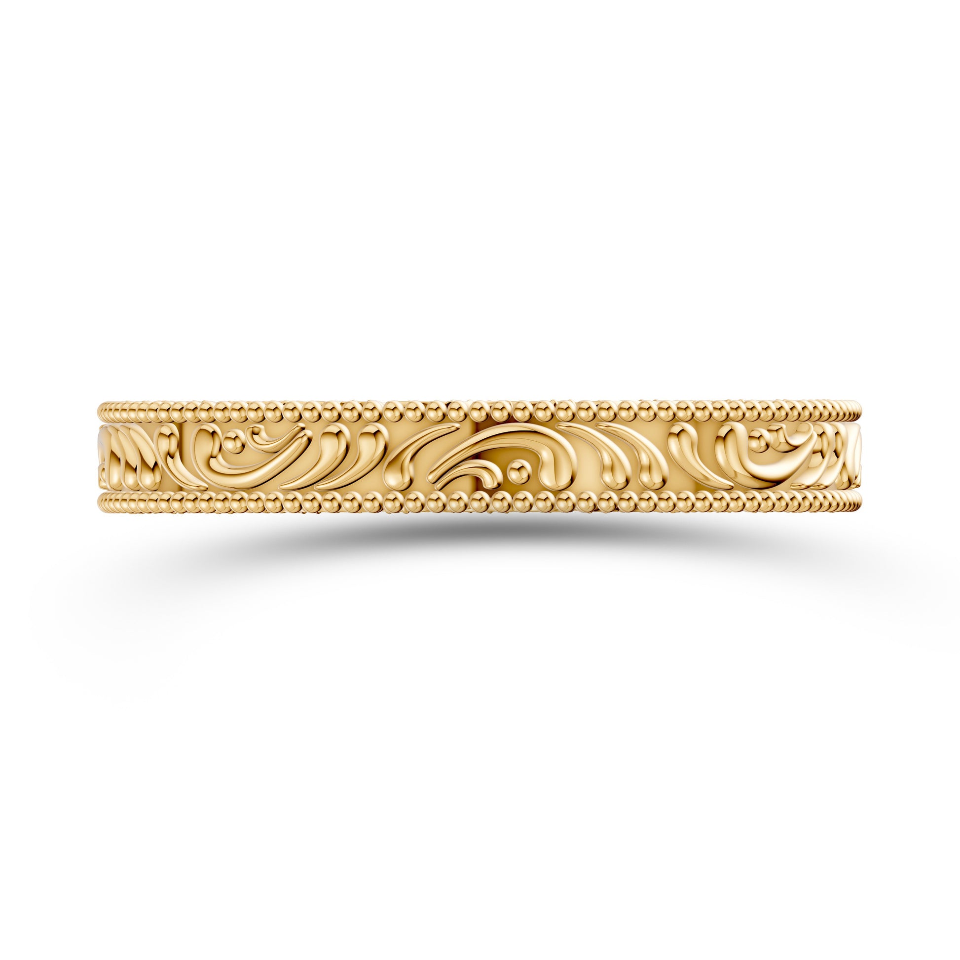 Engraved Gold Band in 14K Gold, Milgrain Detail