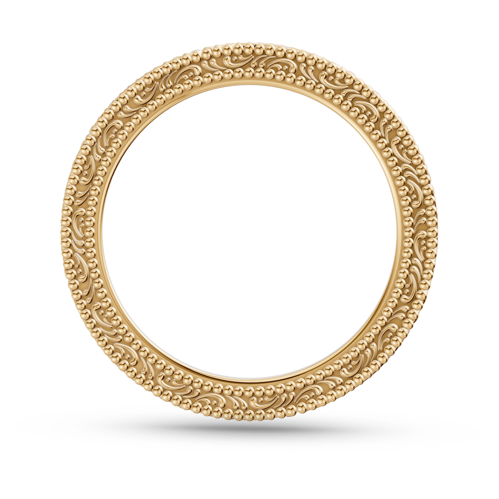 Engraved Gold Band in 14K Gold, Milgrain Detail