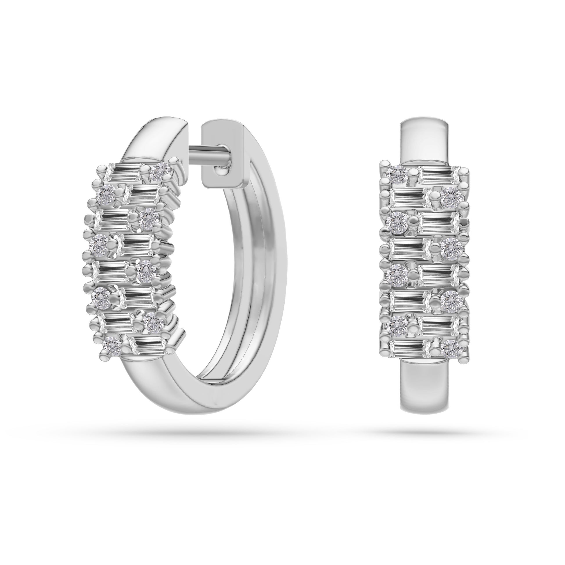 Diamond Bar Huggie Hoops in 14K Gold