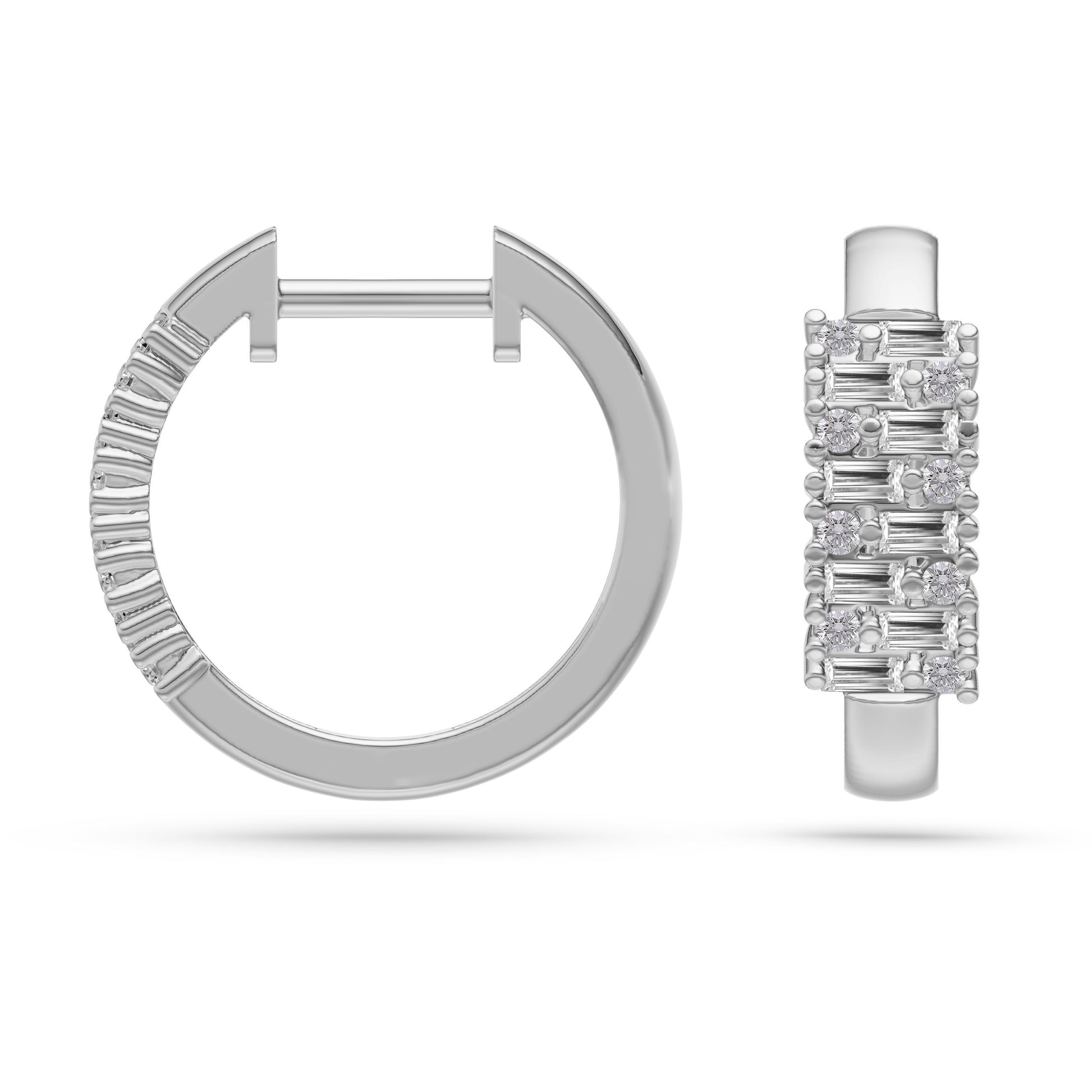 Diamond Bar Huggie Hoops in 14K Gold