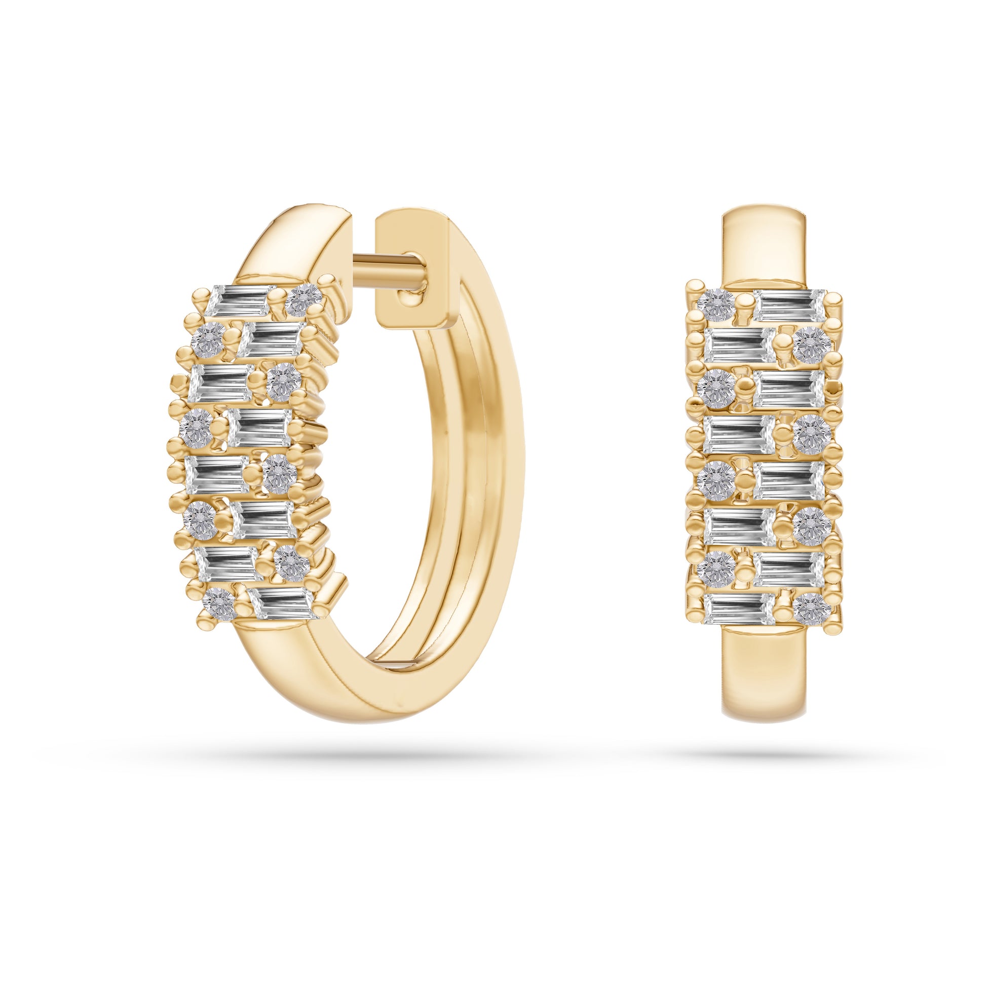 Diamond Bar Huggie Hoops in 14K Gold