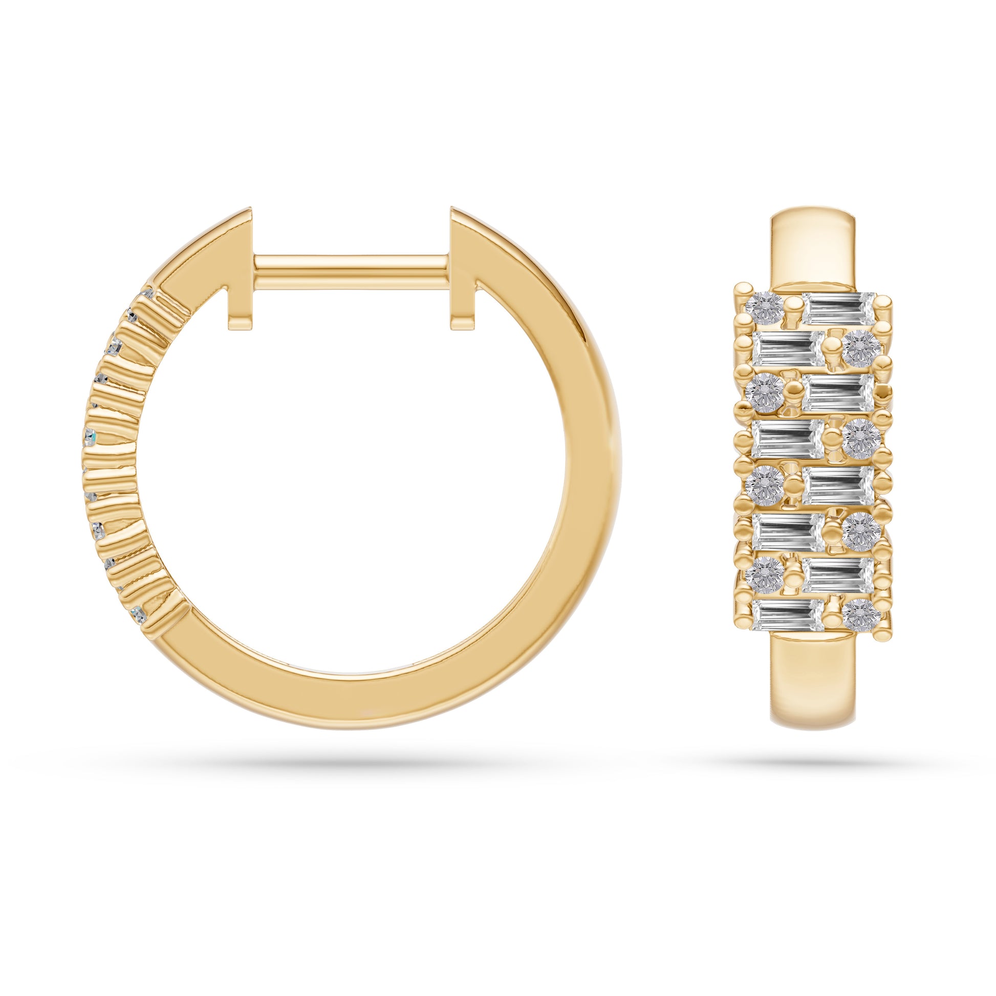 Diamond Bar Huggie Hoops in 14K Gold
