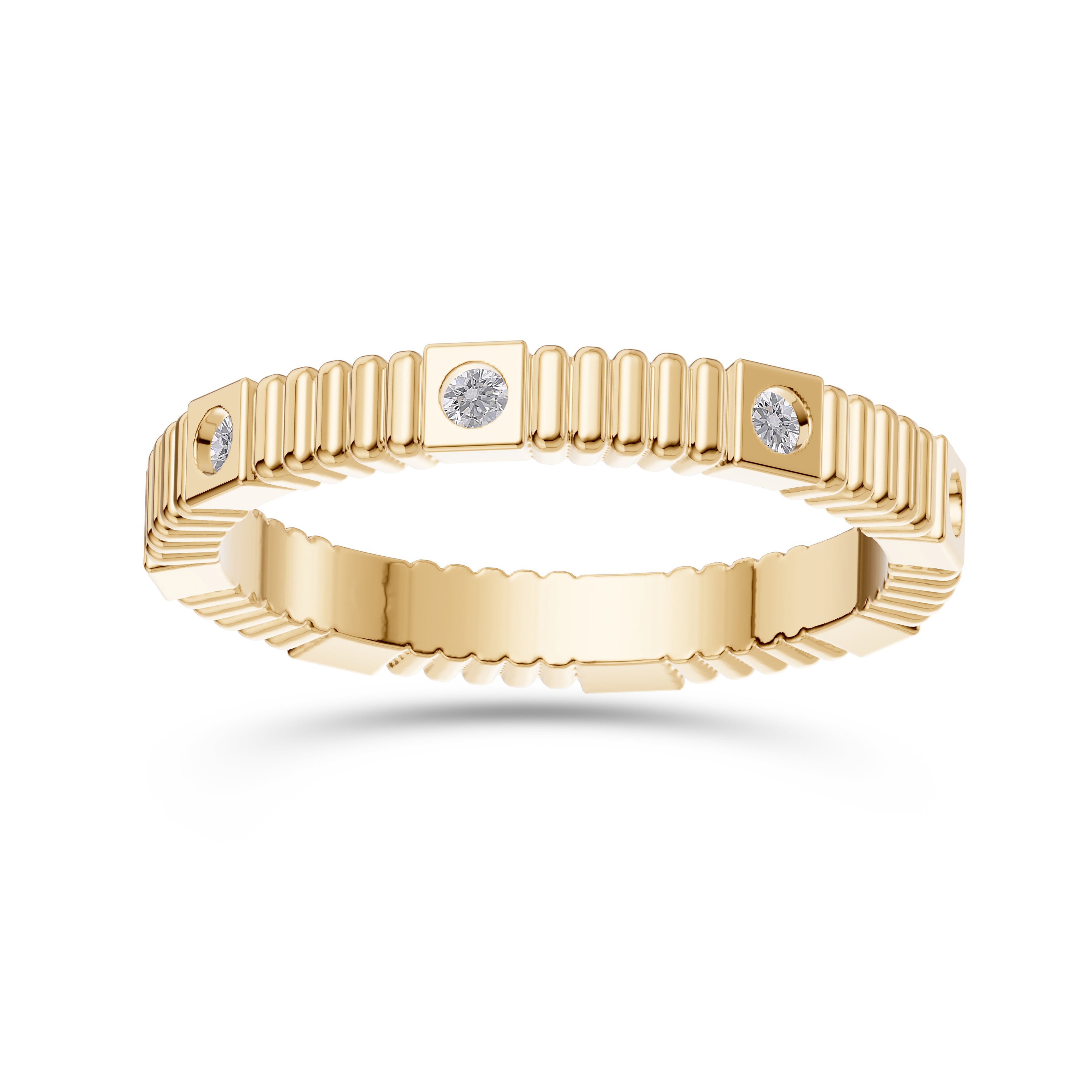 Diamond Fluted Band Ring In 14K Gold