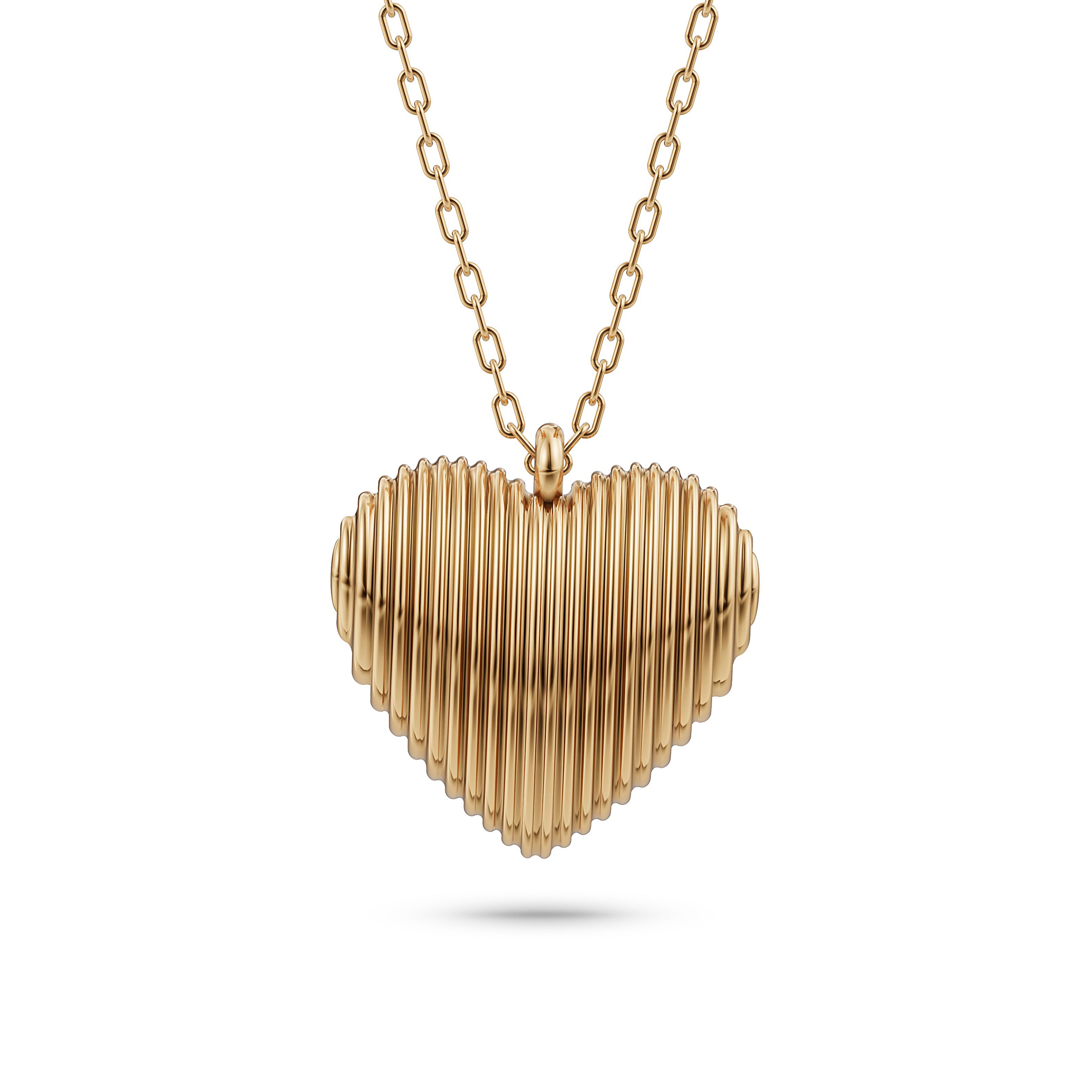Ridged Heart Shaped Necklace in 14K Gold