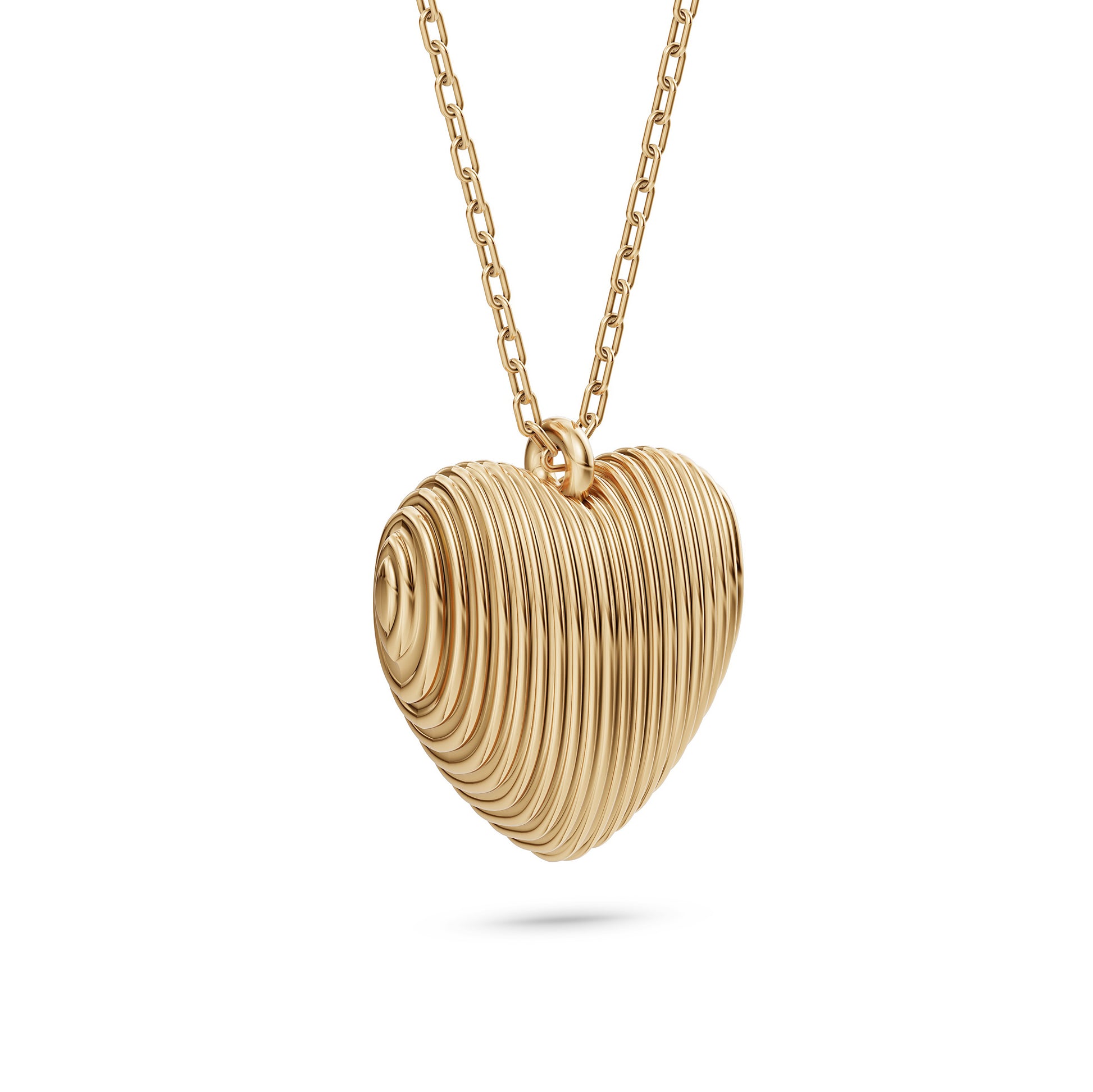 Ridged Heart Shaped Necklace in 14K Gold