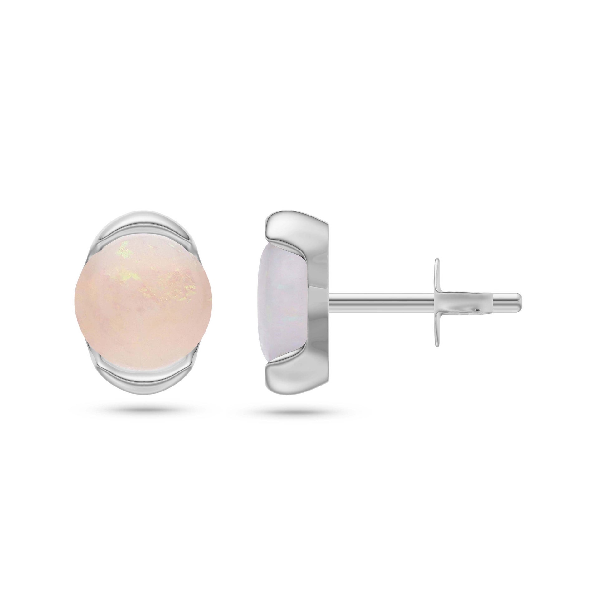 Opal Moon Stud Earrings in 14K Gold