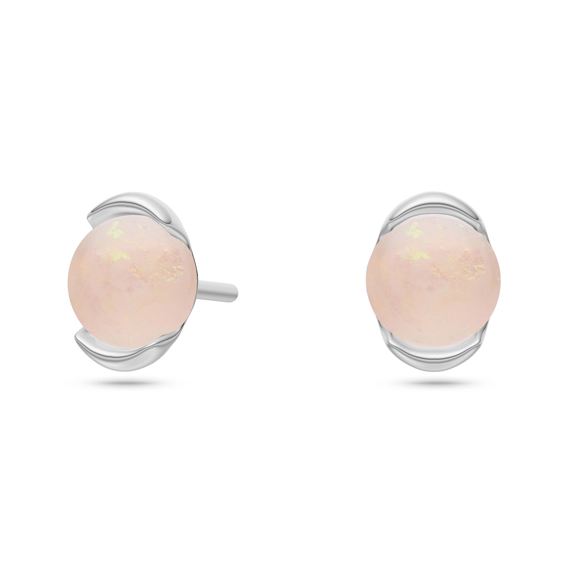 Opal Moon Stud Earrings in 14K Gold
