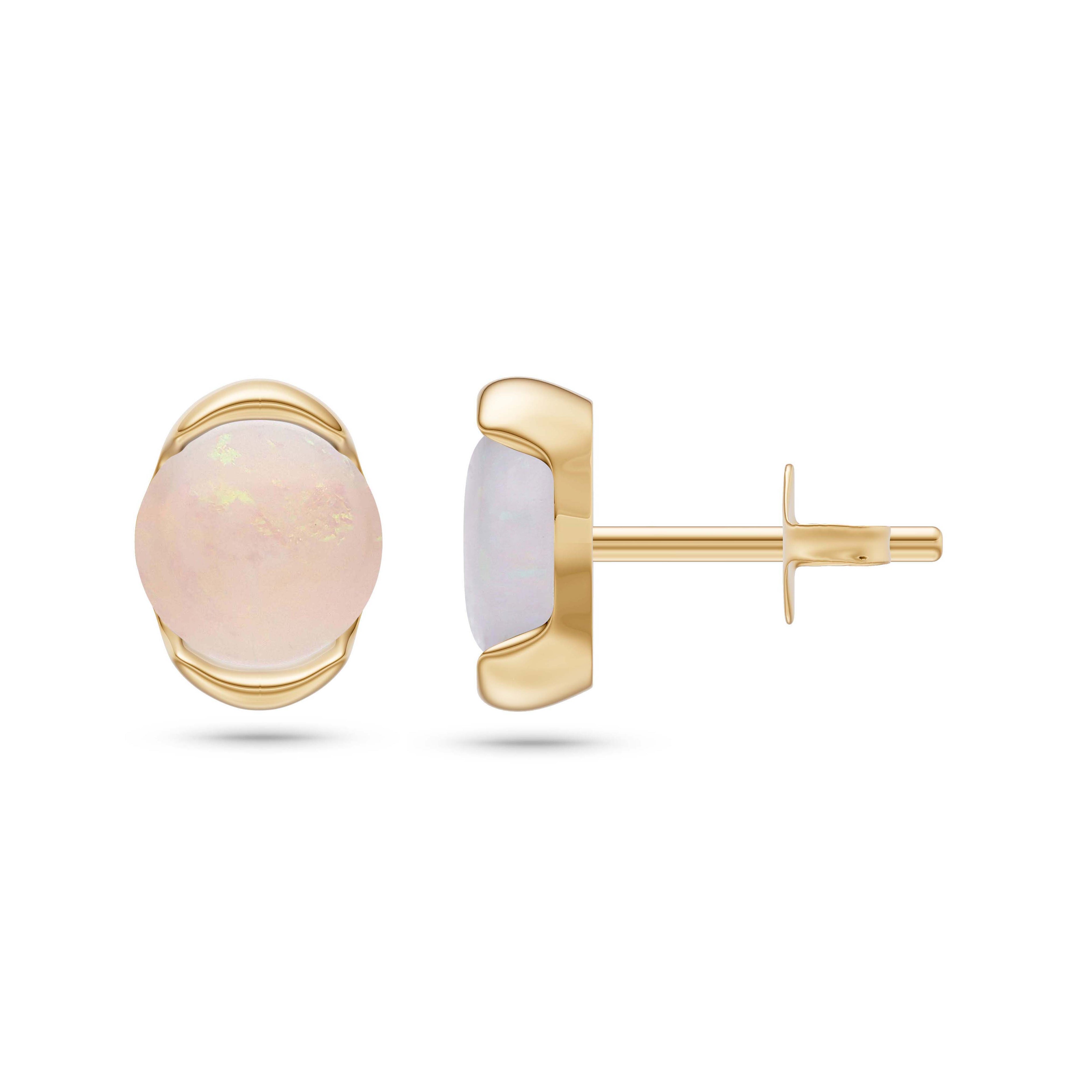 Opal Moon Stud Earrings in 14K Gold