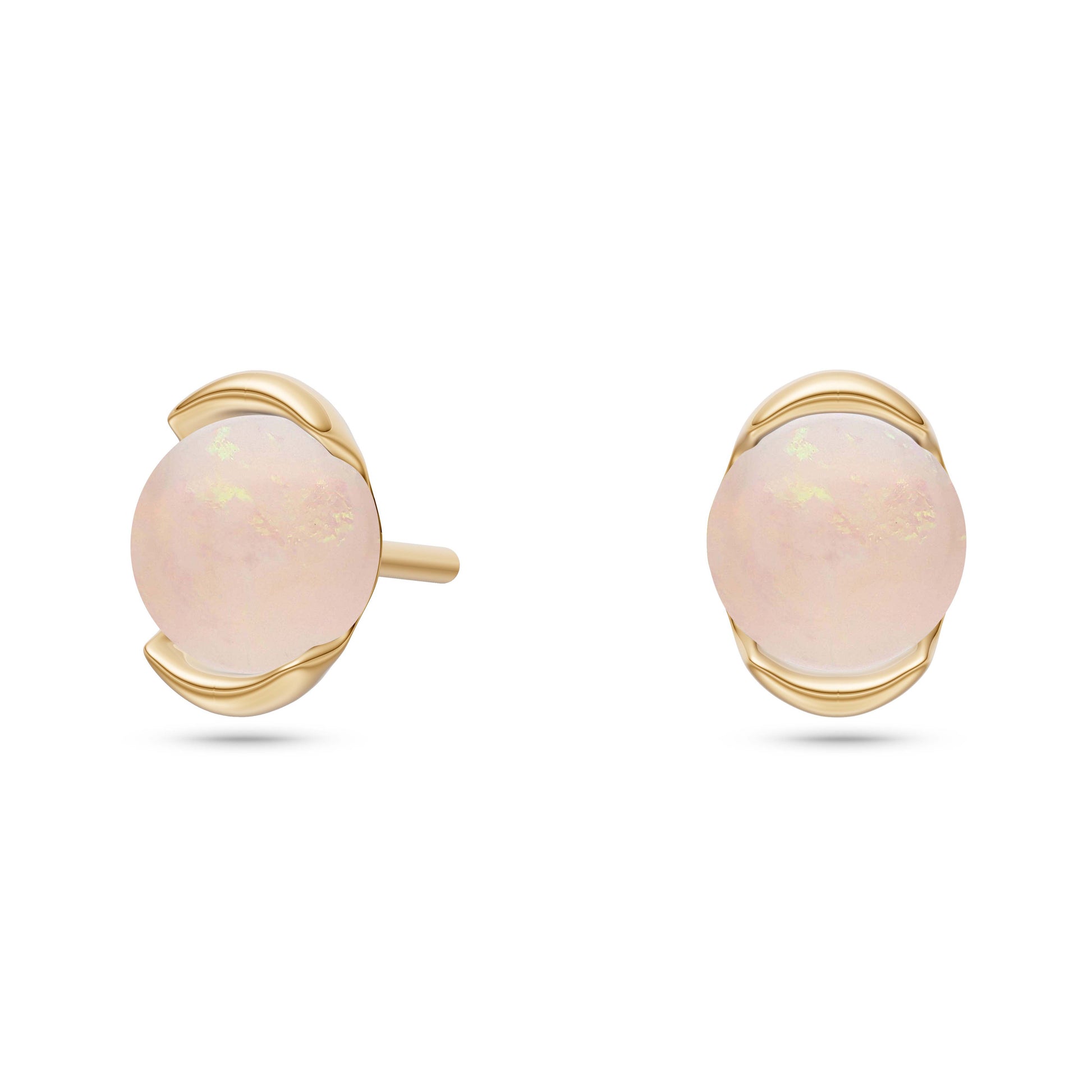 Opal Moon Stud Earrings in 14K Gold