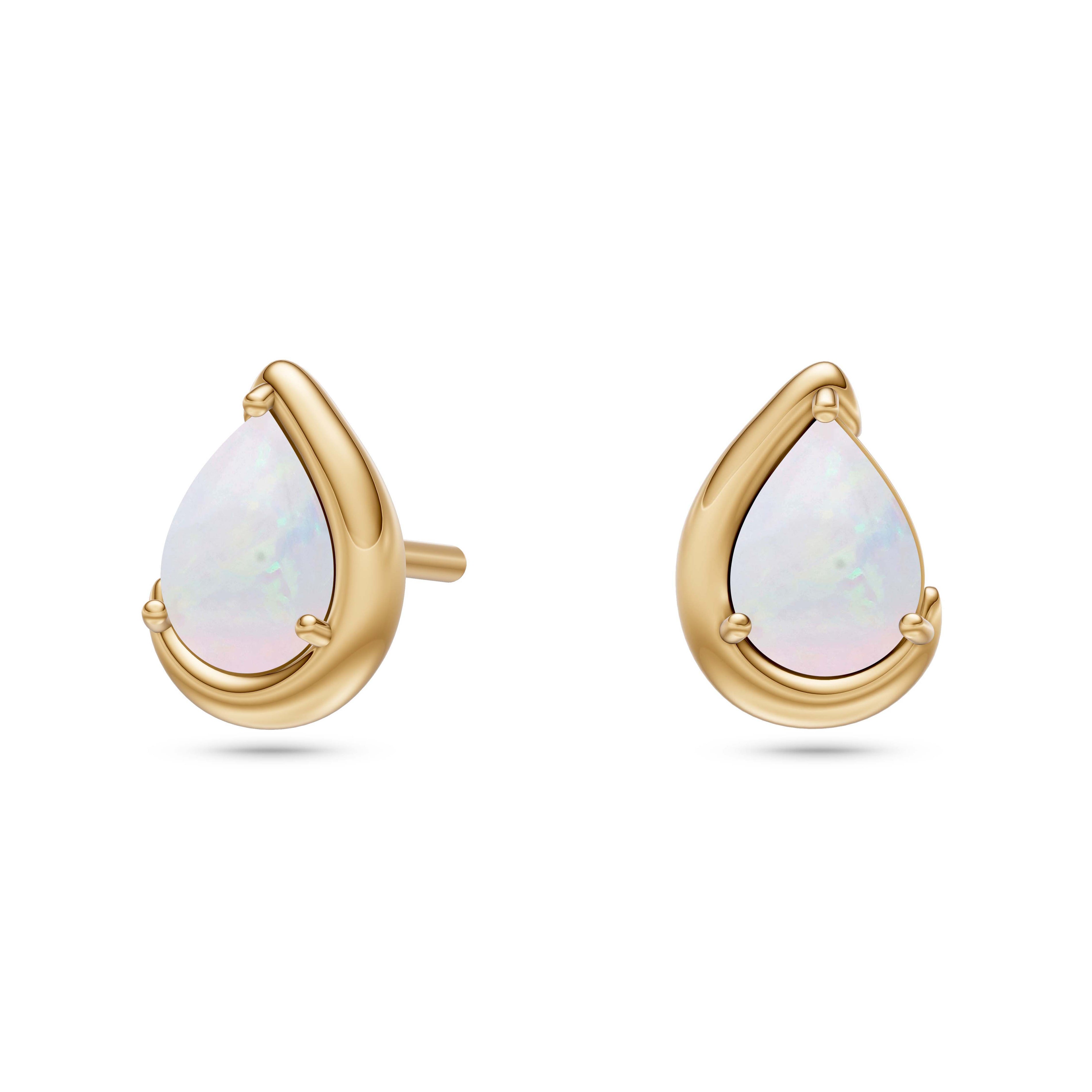 Pear Shape Opal Stud Earrings in 14K Gold