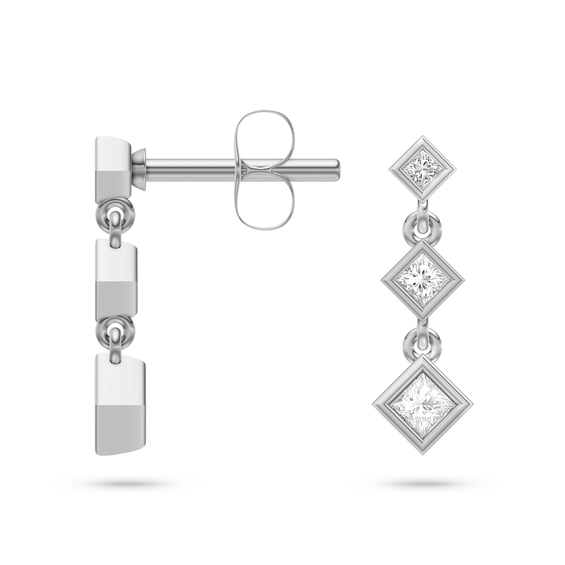 Geometric Shape Diamond Drop Earrings in 14K Gold