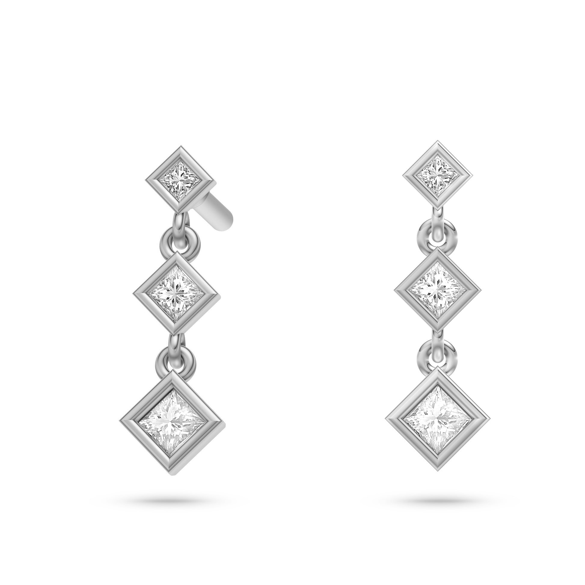 Geometric Shape Diamond Drop Earrings in 14K Gold