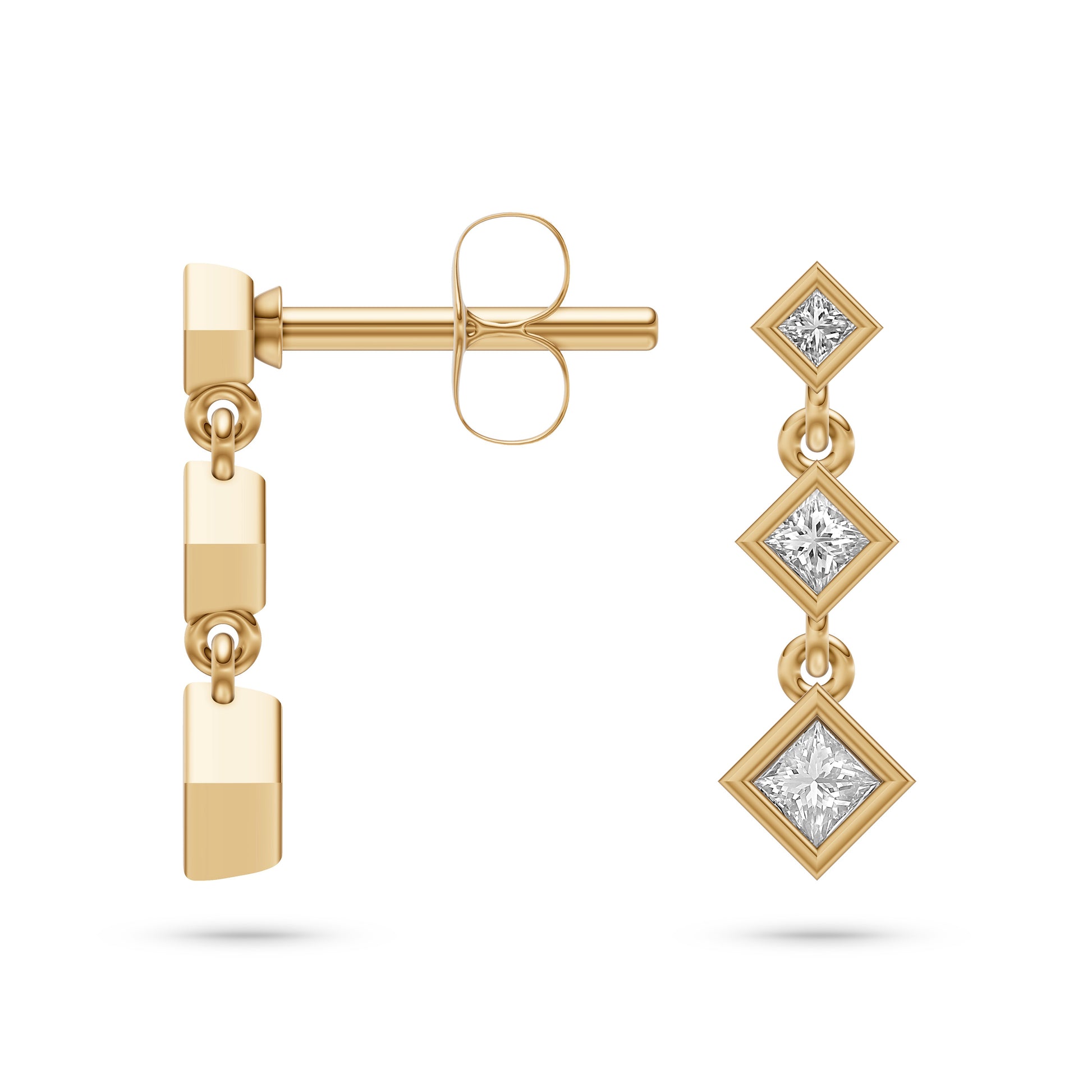 Geometric Shape Diamond Drop Earrings in 14K Gold