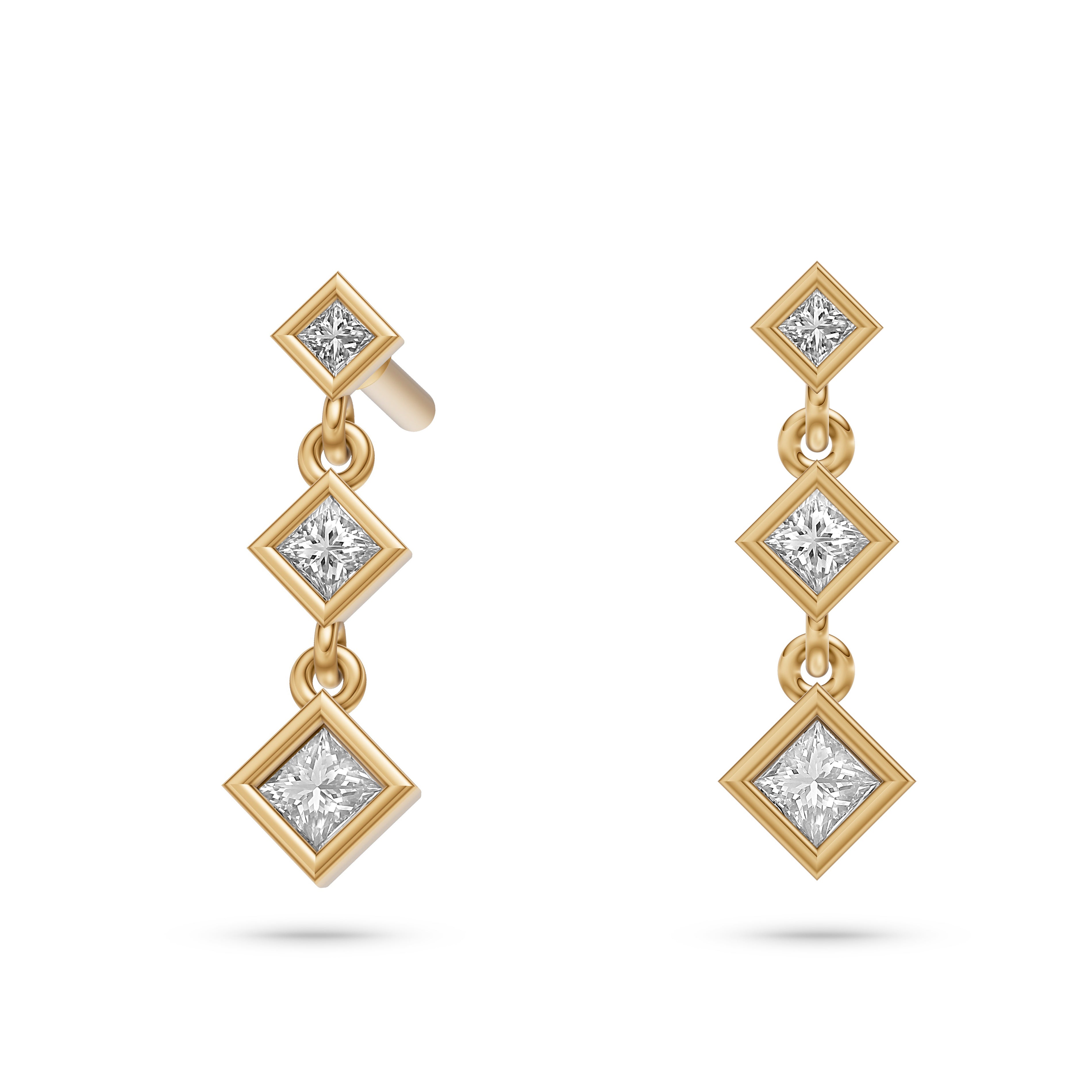 Geometric Shape Diamond Drop Earrings in 14K Gold