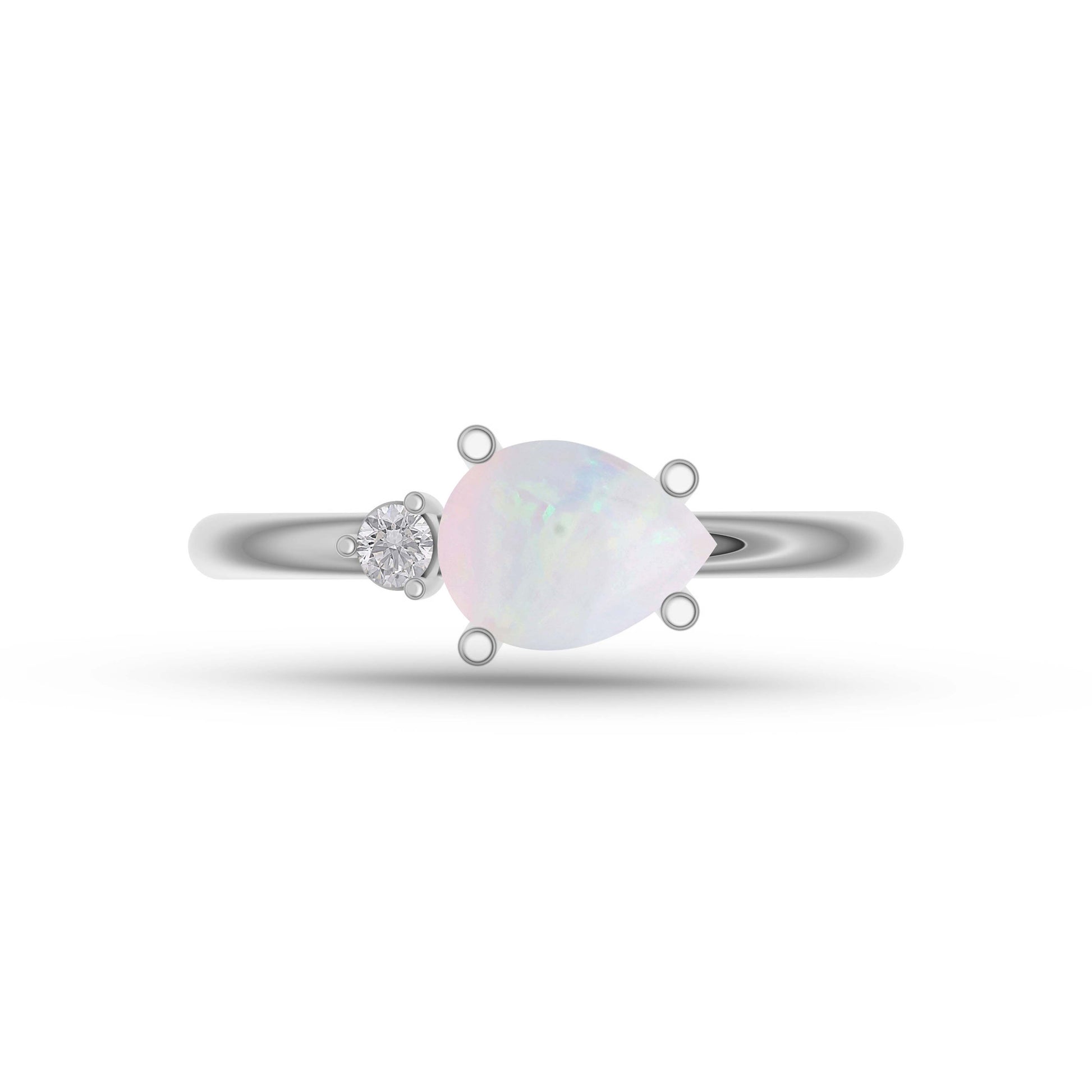Pear Shape Opal Ring with Round Diamond in 14K Gold