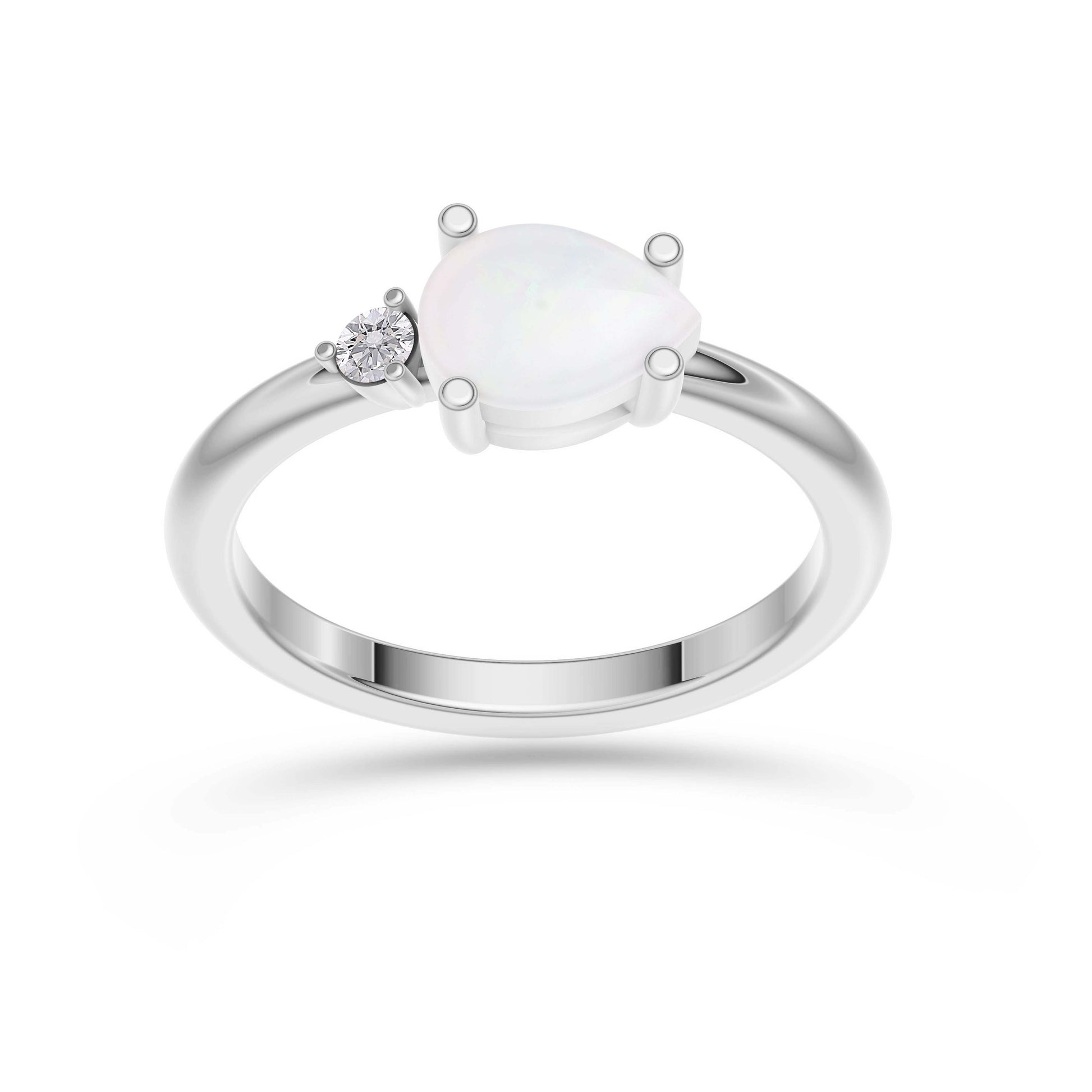 Pear Shape Opal Ring with Round Diamond in 14K Gold
