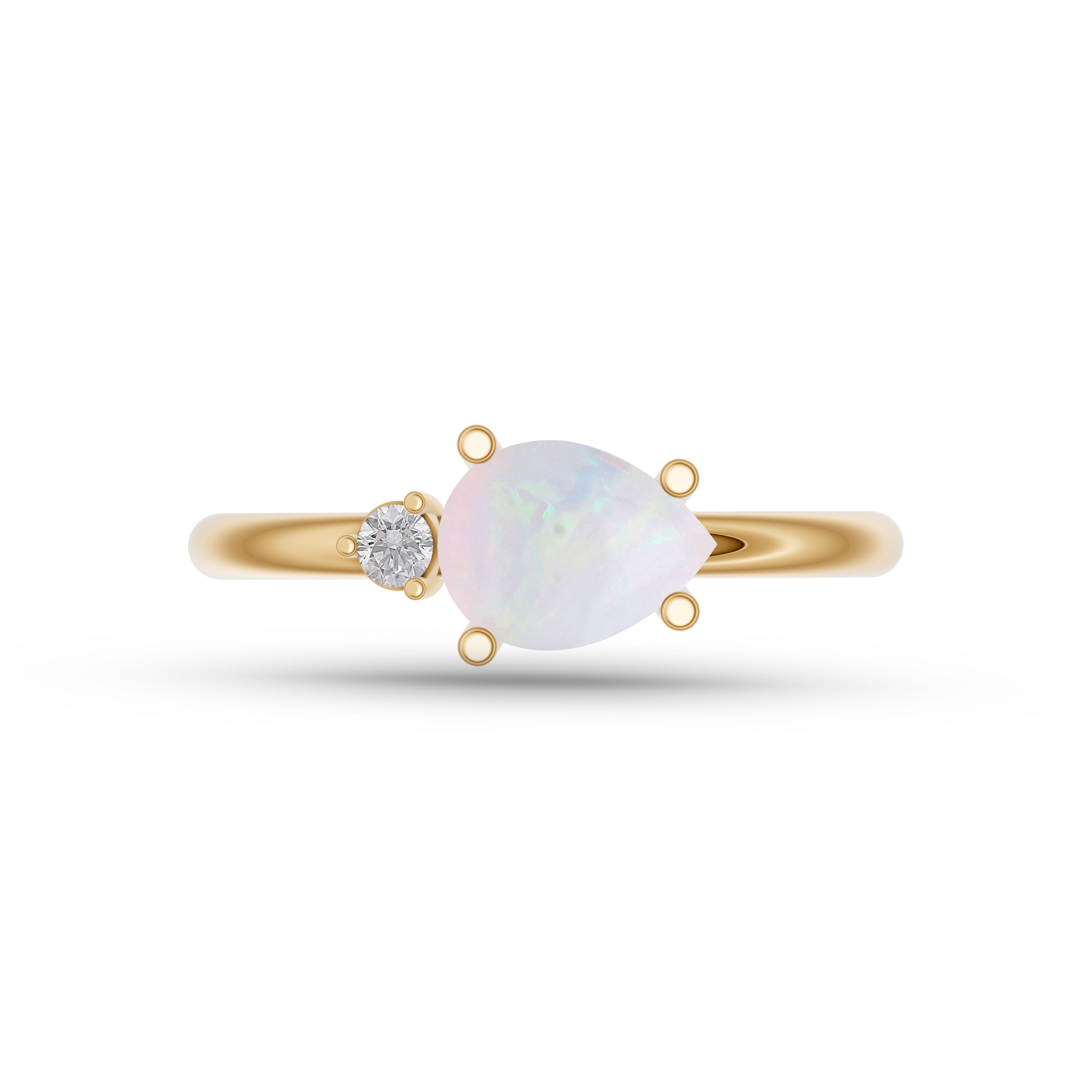 Pear Shape Opal Ring with Round Diamond in 14K Gold