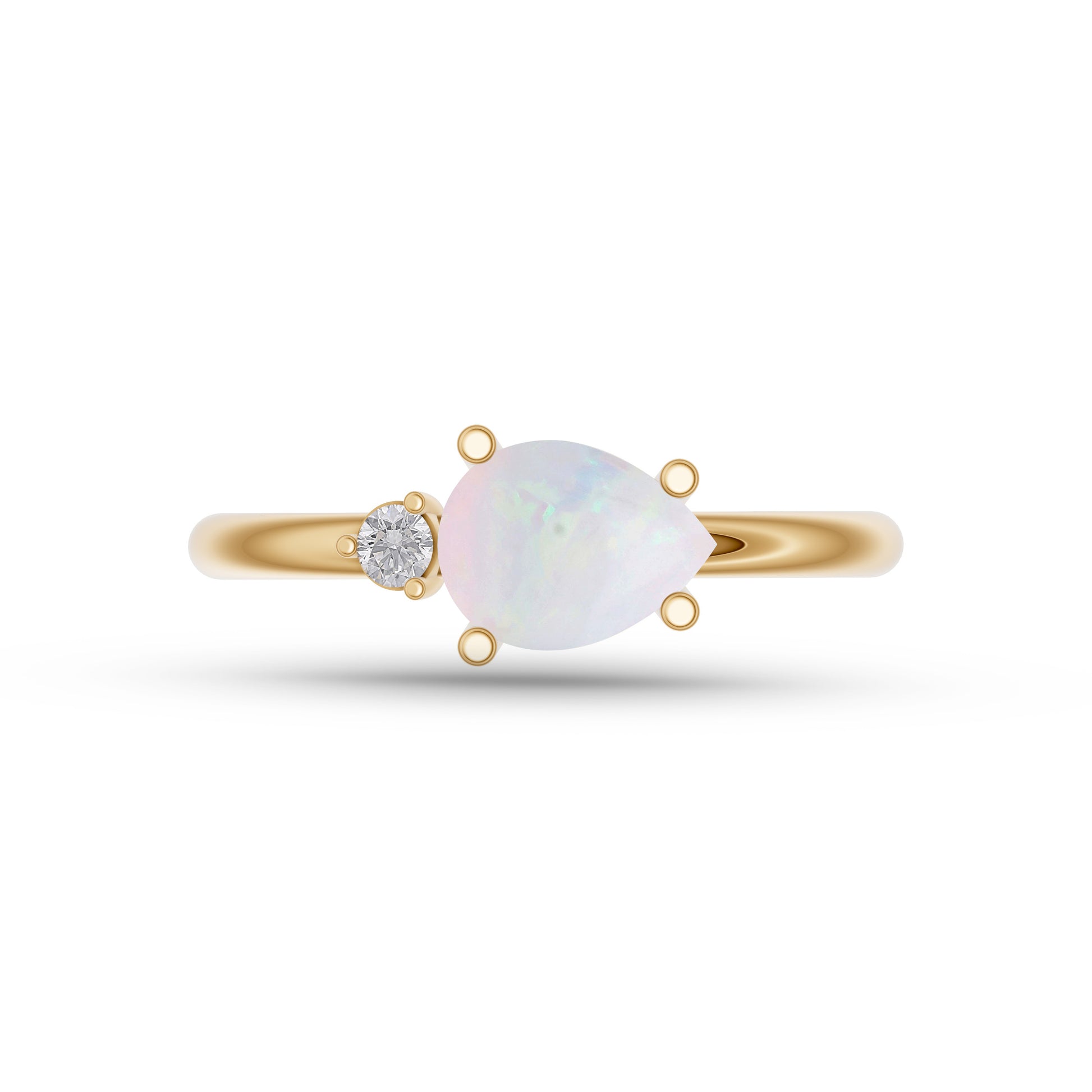 Pear Shape Opal Ring with Round Diamond in 14K Gold