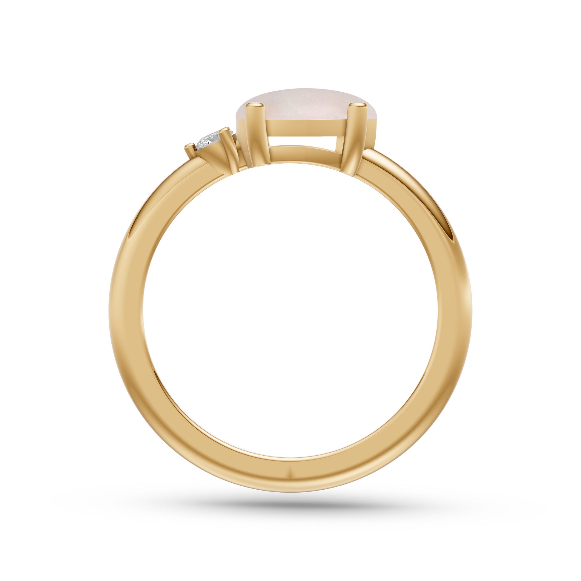 Pear Shape Opal Ring with Round Diamond in 14K Gold