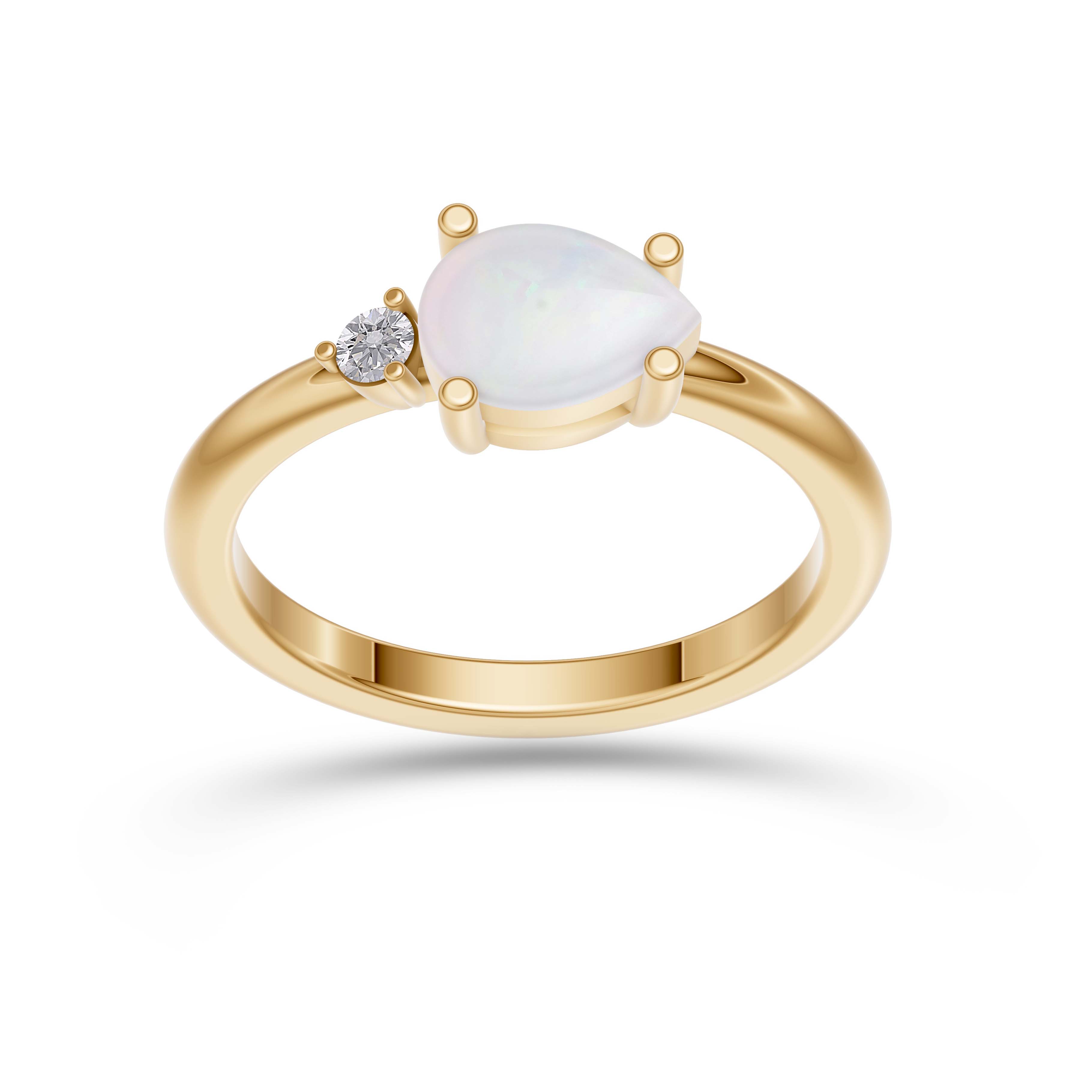 Pear Shape Opal Ring with Round Diamond in 14K Gold