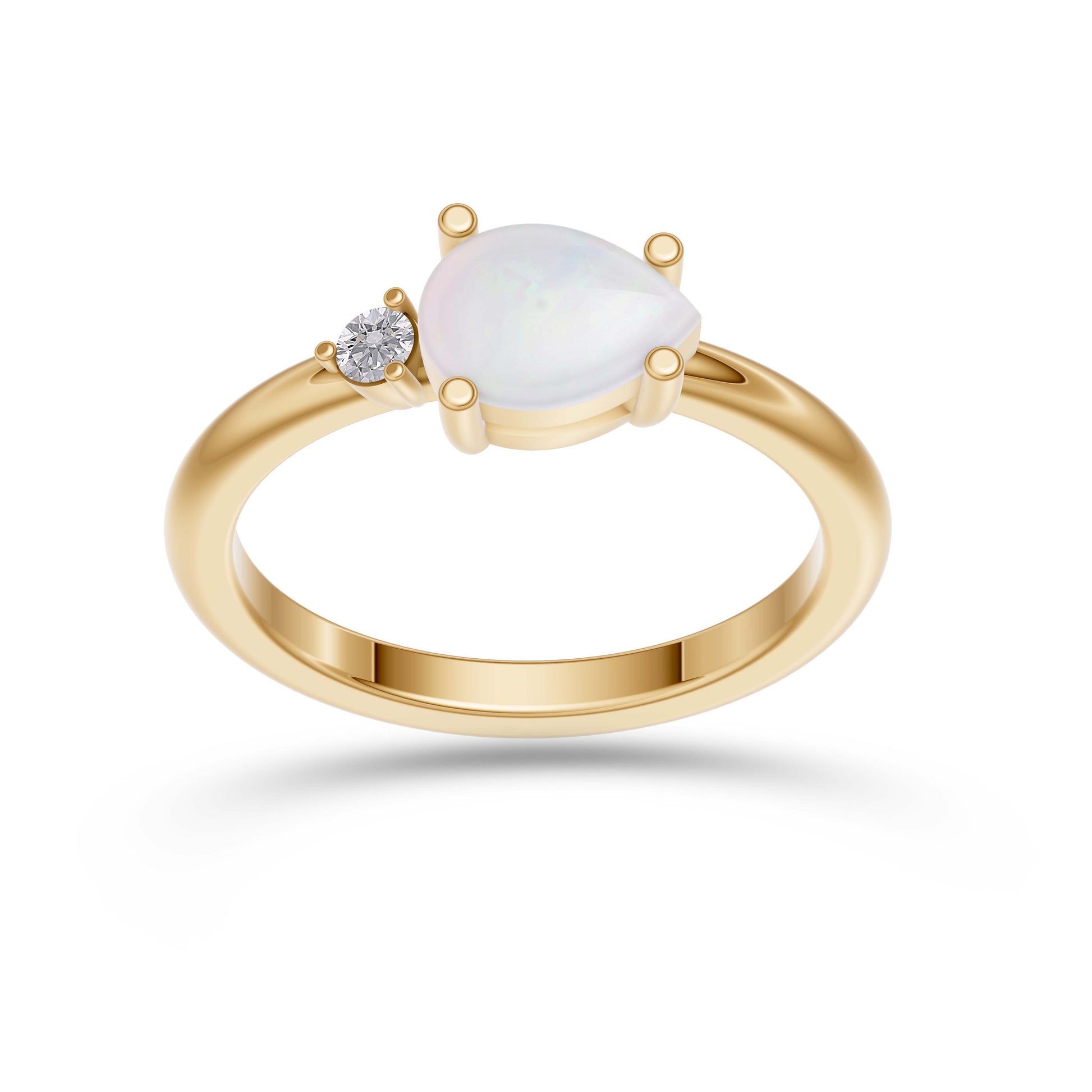 Pear Shape Opal Ring with Round Diamond in 14K Gold