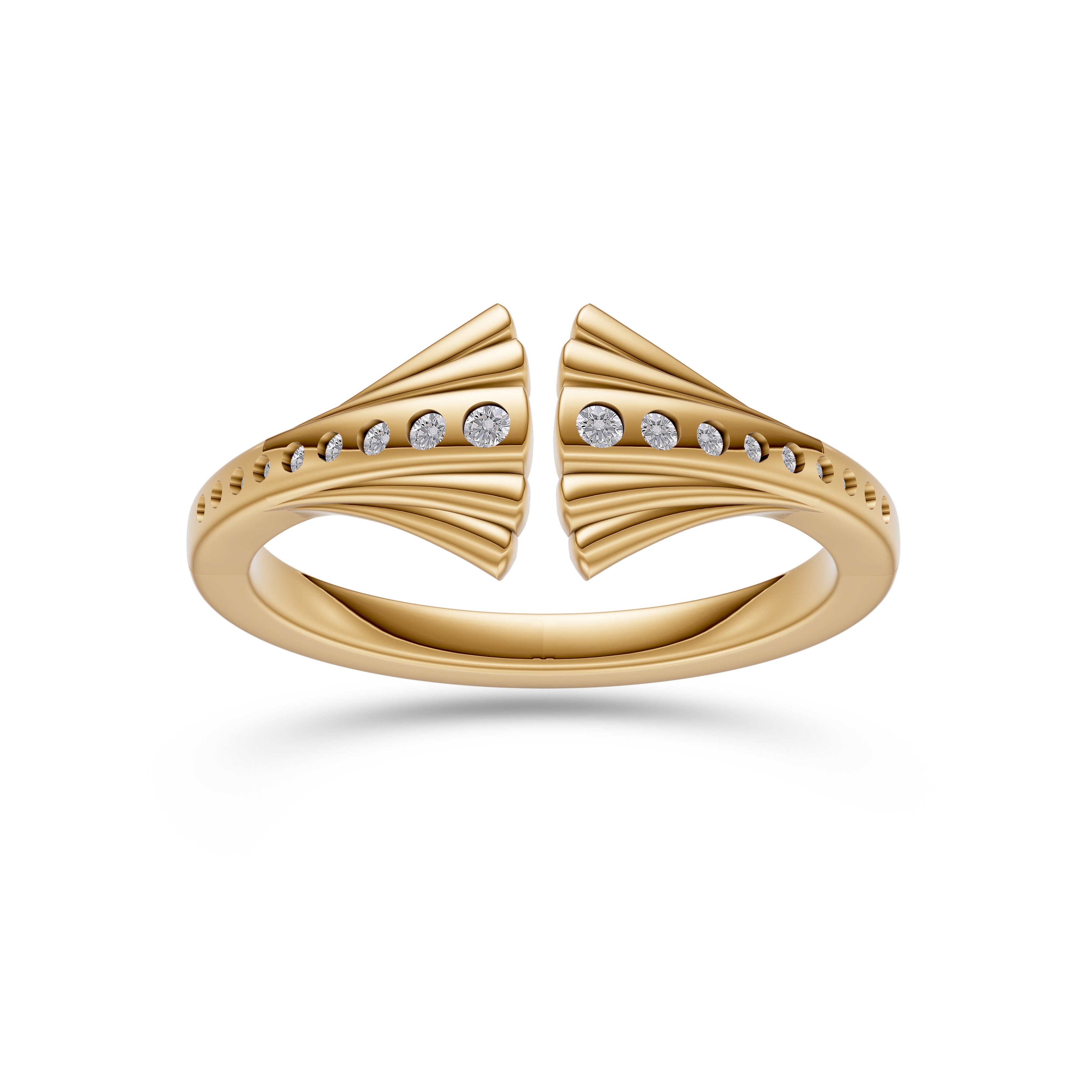 Diamond Studded Leafy Shaped Ring in 14K Gold