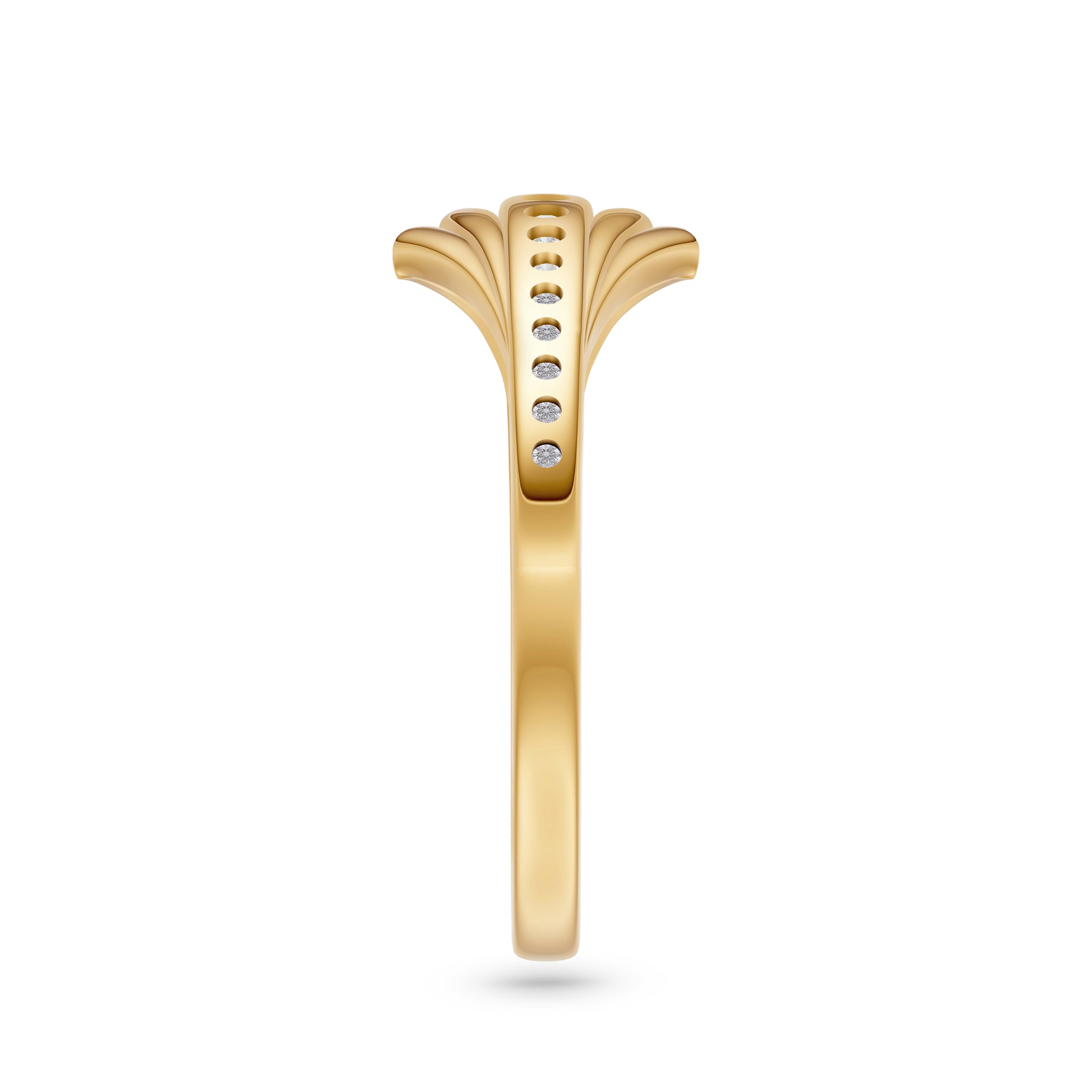Diamond Studded Leafy Shaped Ring in 14K Gold