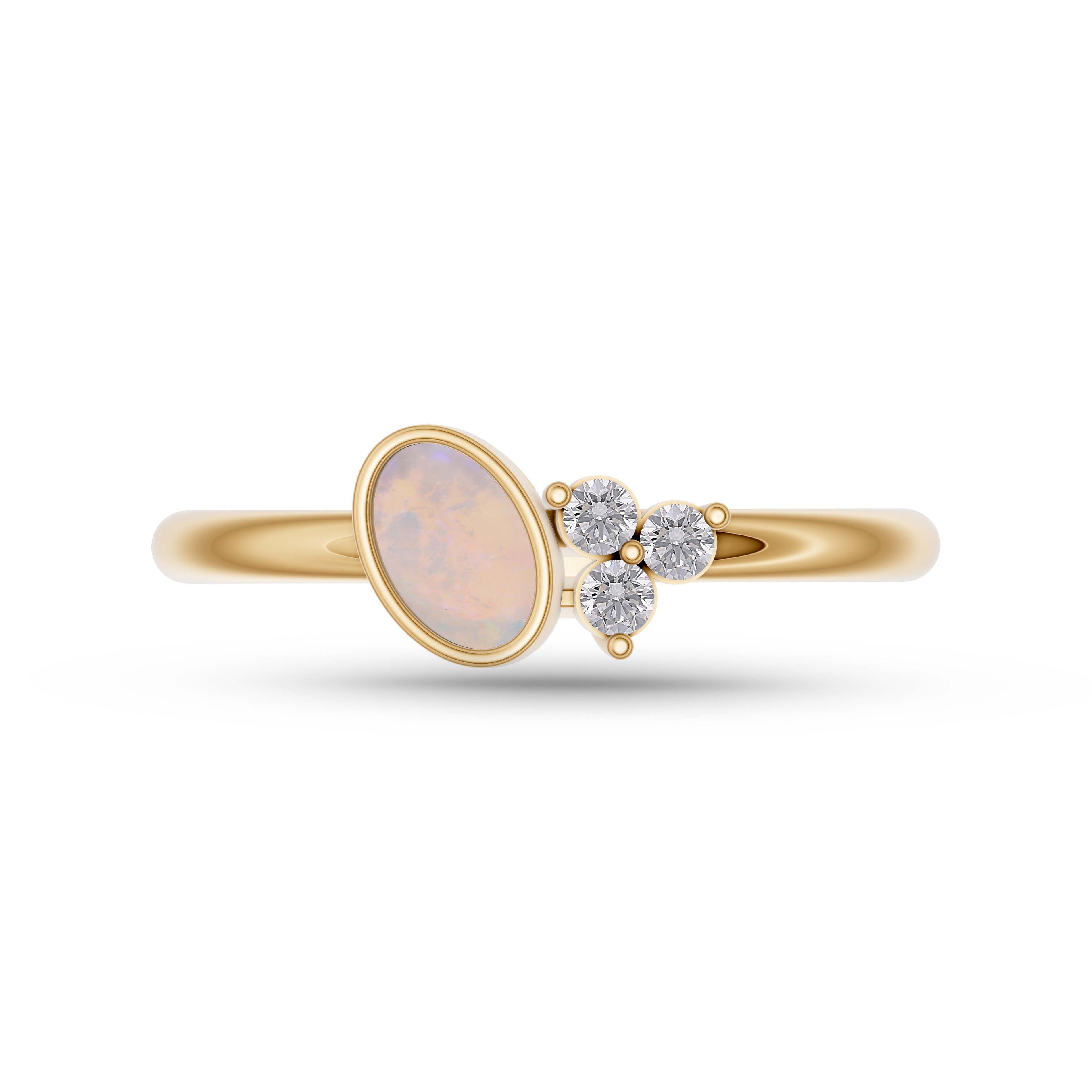 Opal Floral Diamond Ring in 14K Gold