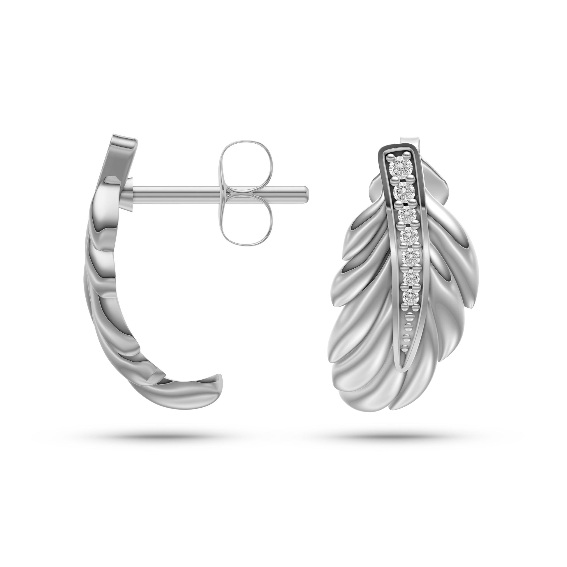 Diamond Studded Leafy Shaped Earrings in 14K Gold