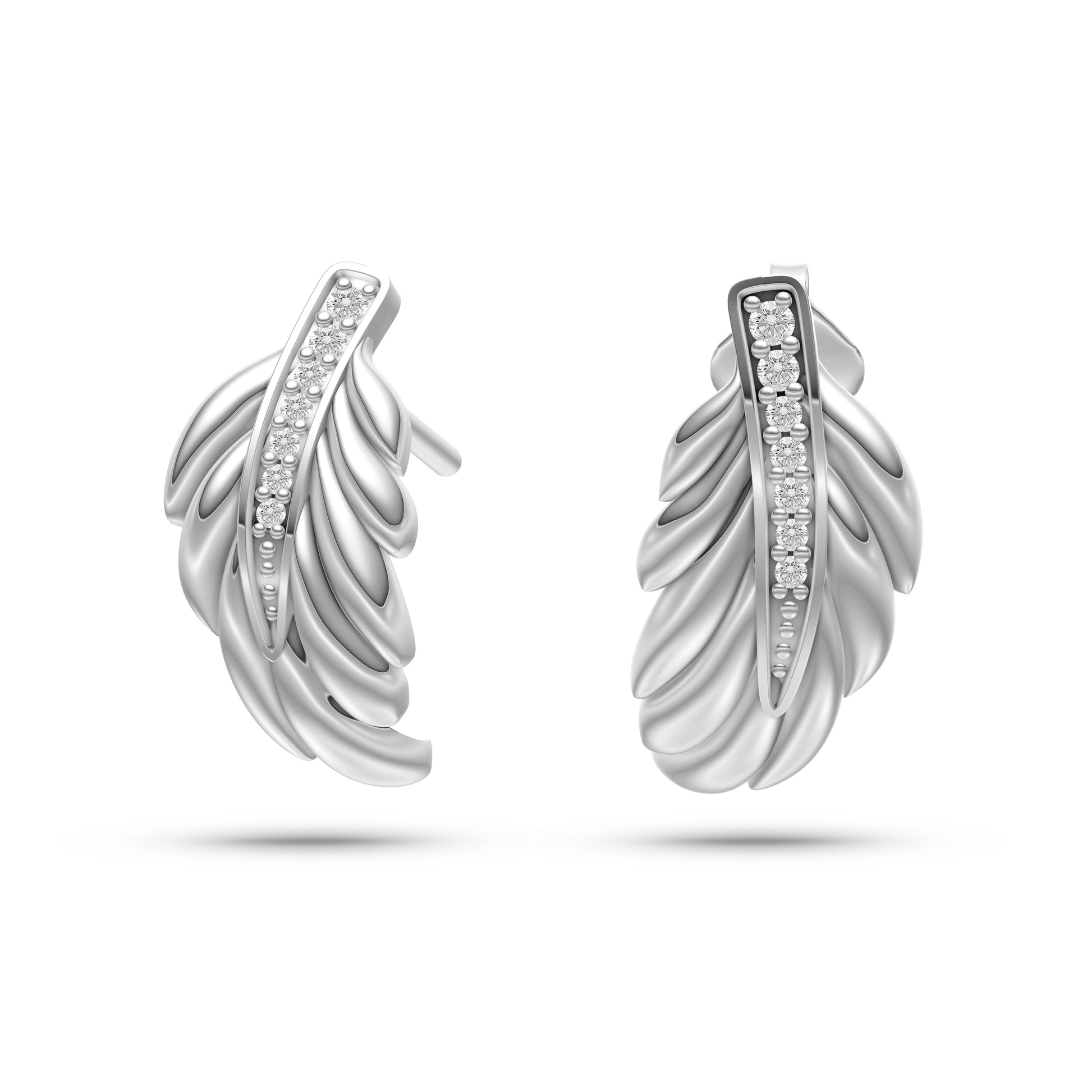 Diamond Studded Leafy Shaped Earrings in 14K Gold
