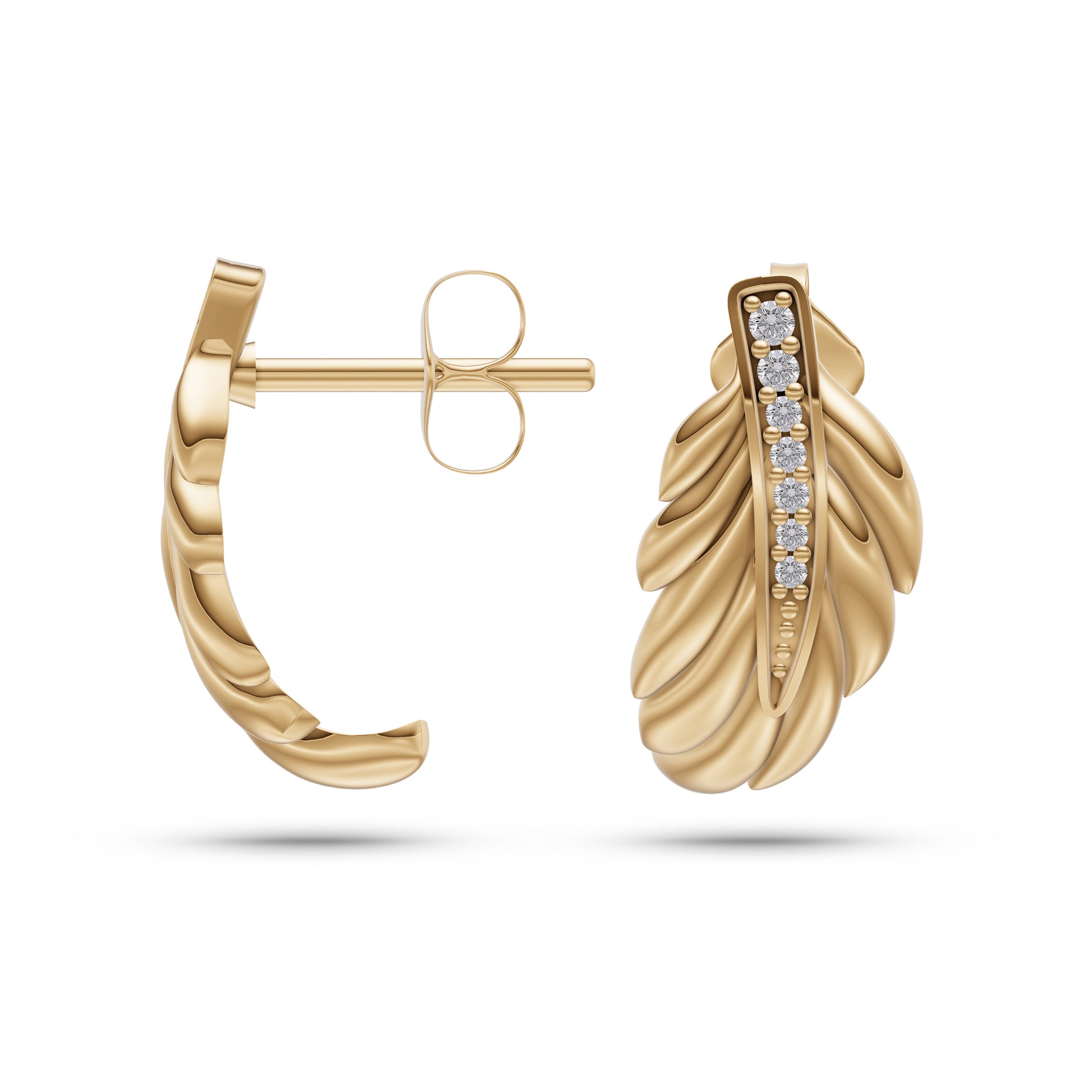 Diamond Studded Leafy Shaped Earrings in 14K Gold