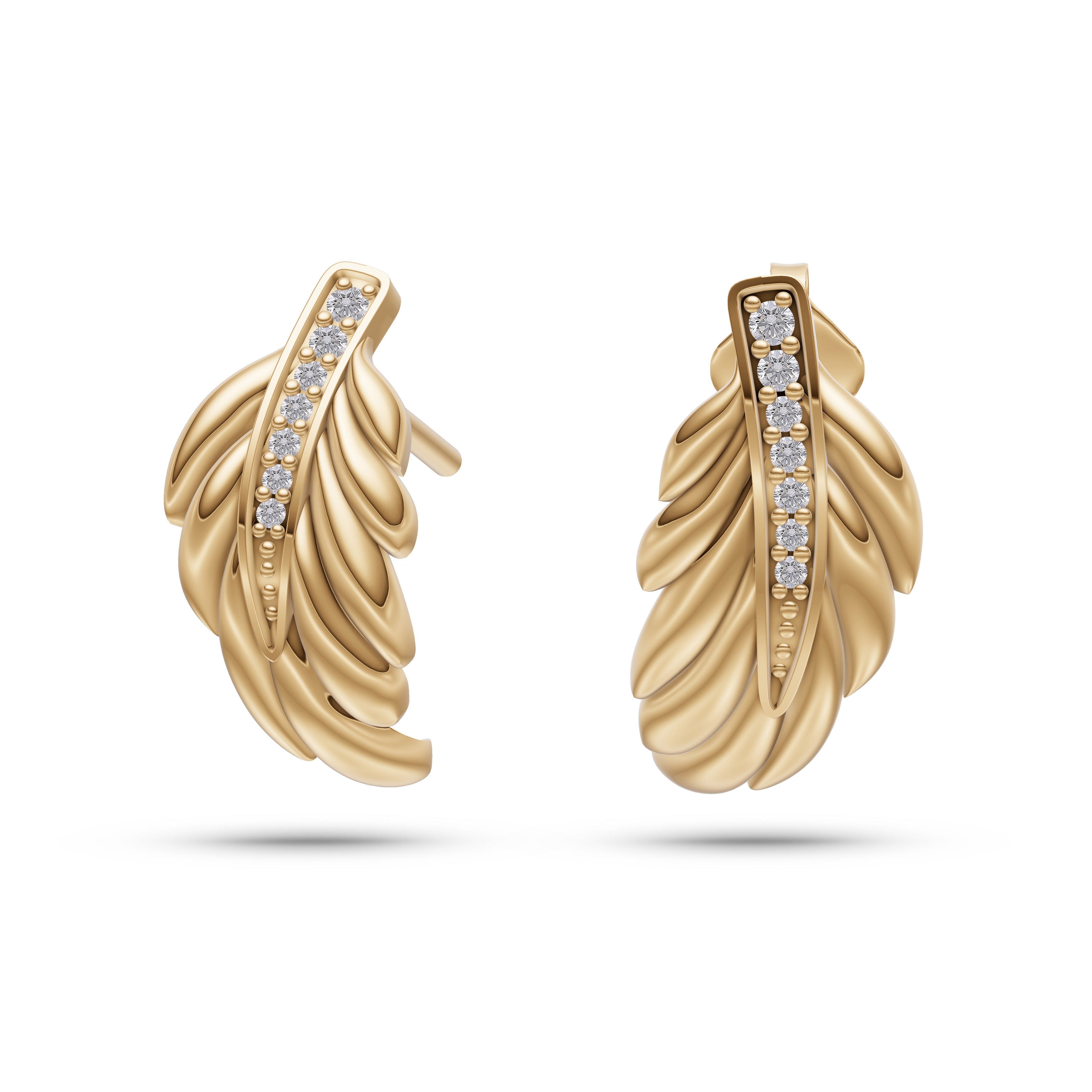 Diamond Studded Leafy Shaped Earrings in 14K Gold