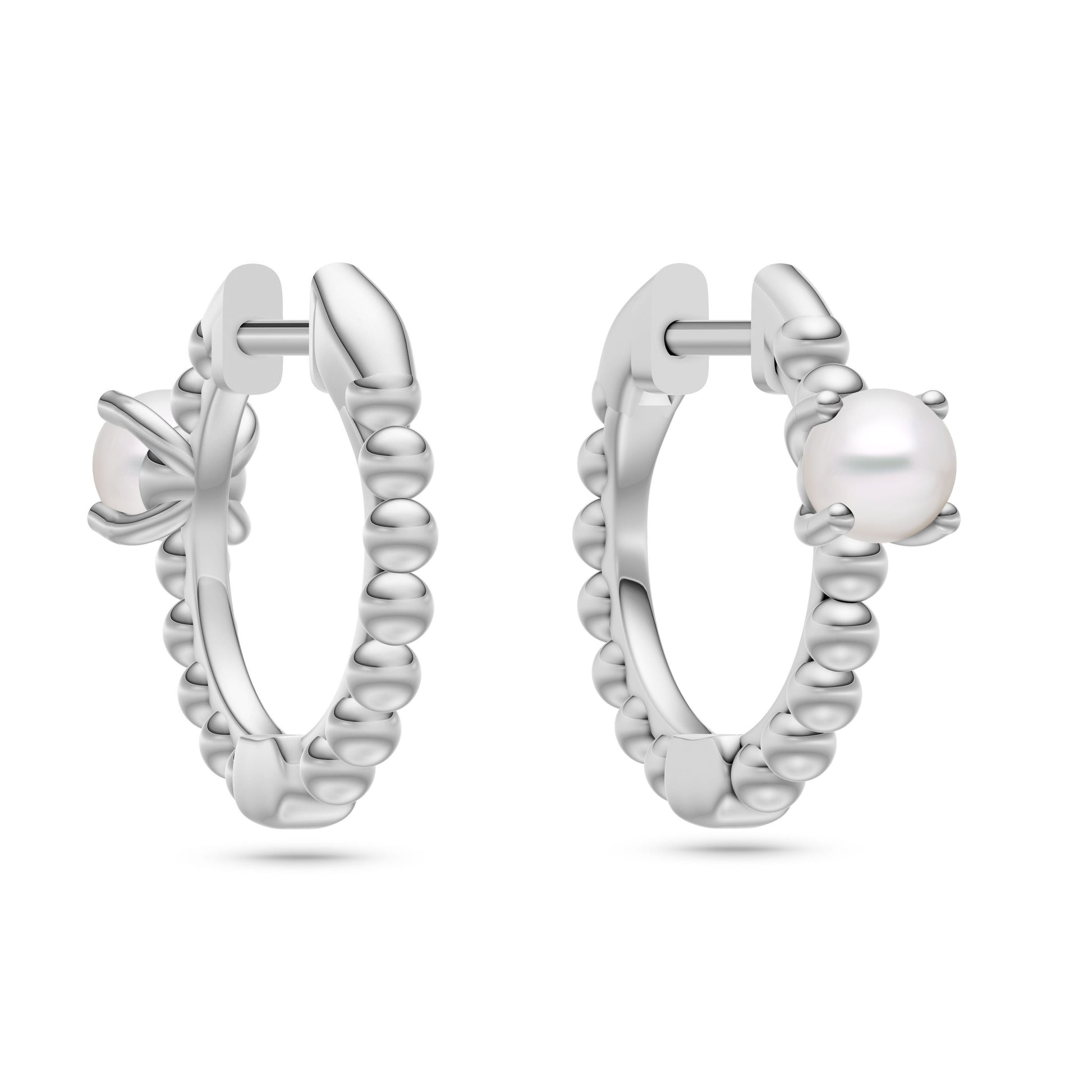 Freshwater Pearl Huggie Hoop Earrings In 14K Gold
