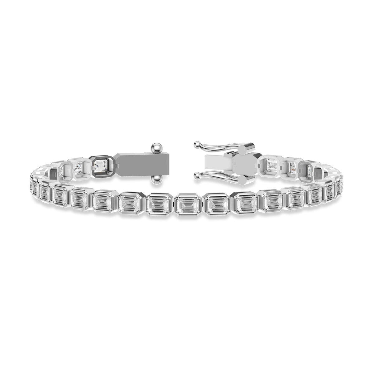 Emerald-Cut Bezel Diamond Tennis Bracelet in 14K Gold