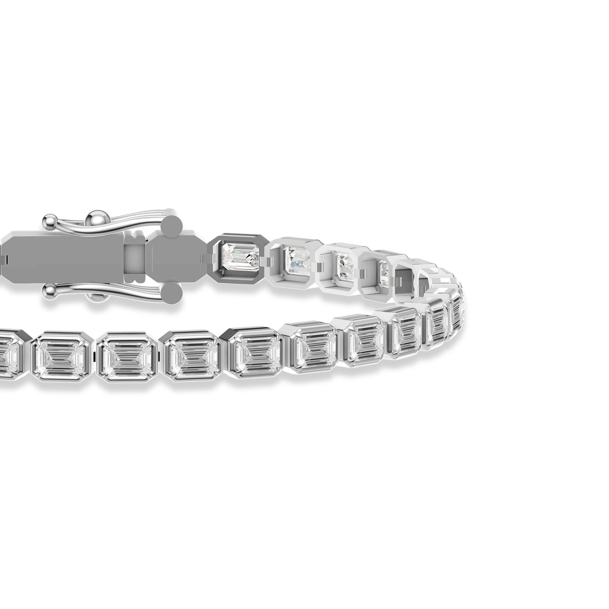 Emerald-Cut Bezel Diamond Tennis Bracelet in 14K Gold