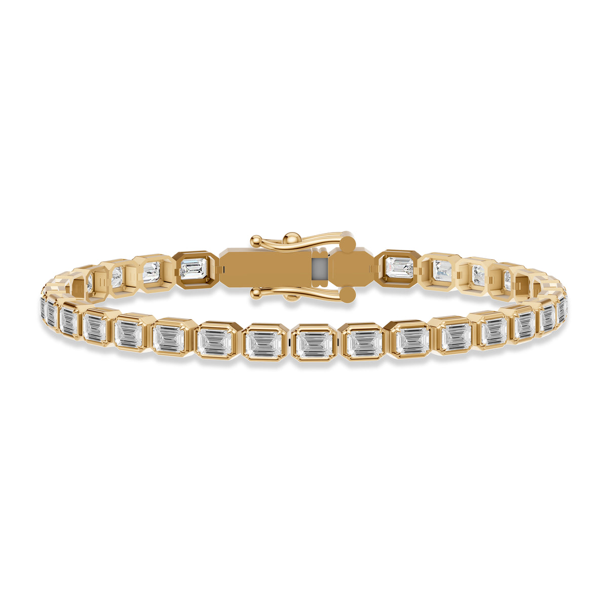 Emerald-Cut Bezel Diamond Tennis Bracelet in 14K Gold