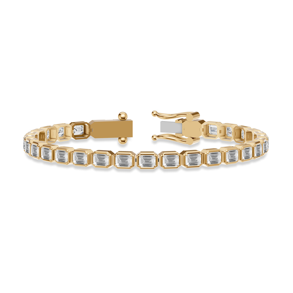 Emerald-Cut Bezel Diamond Tennis Bracelet in 14K Gold