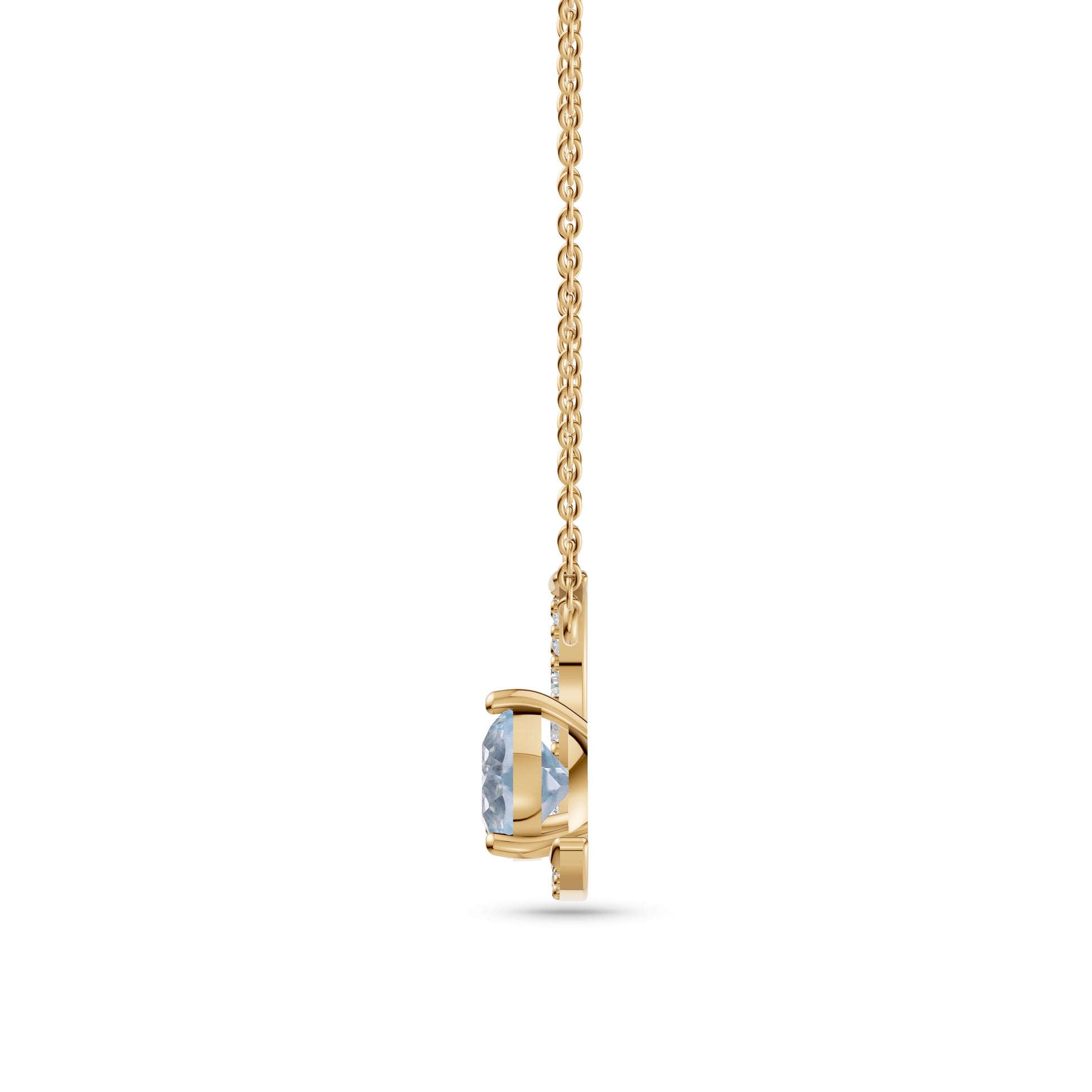 Aquamarine Crescent Moon Necklace In 14K Gold