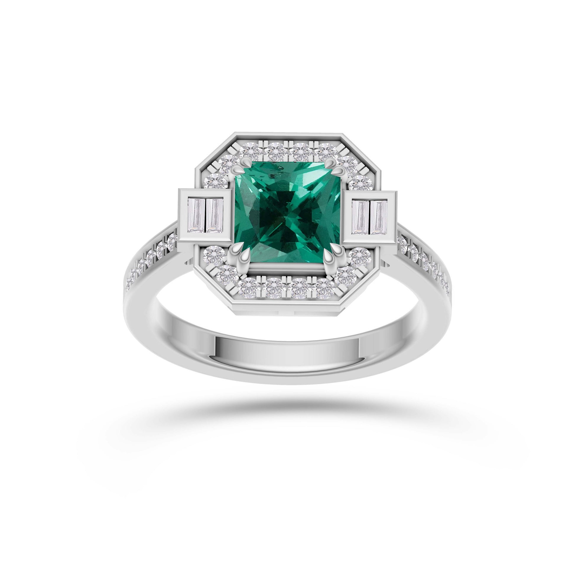 Emerald Cushion Prestige Ring In 14K Gold