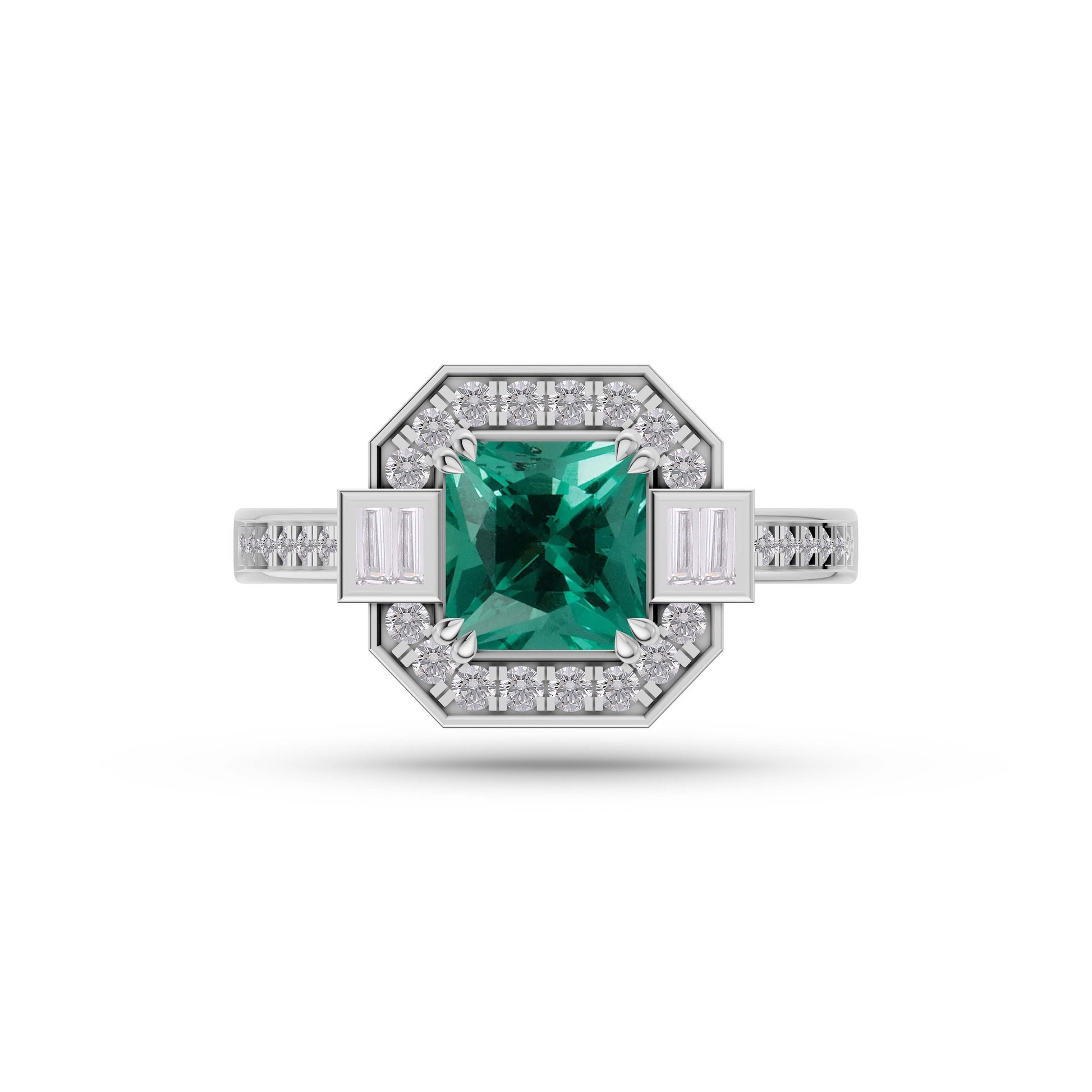 Emerald Cushion Prestige Ring In 14K Gold
