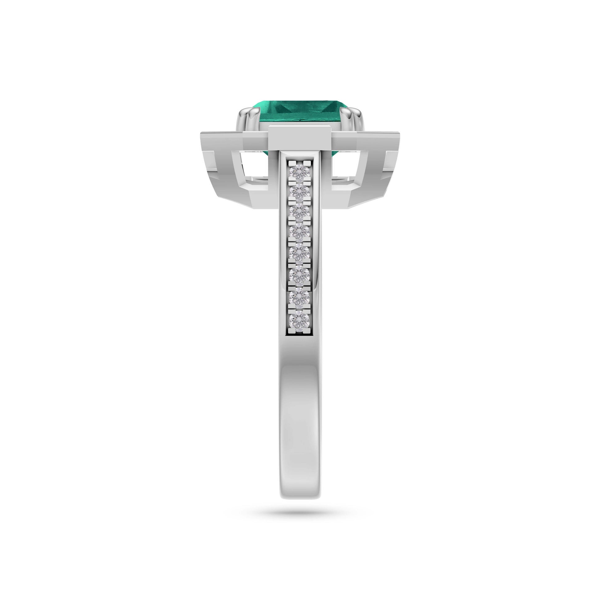 Emerald Cushion Prestige Ring In 14K Gold