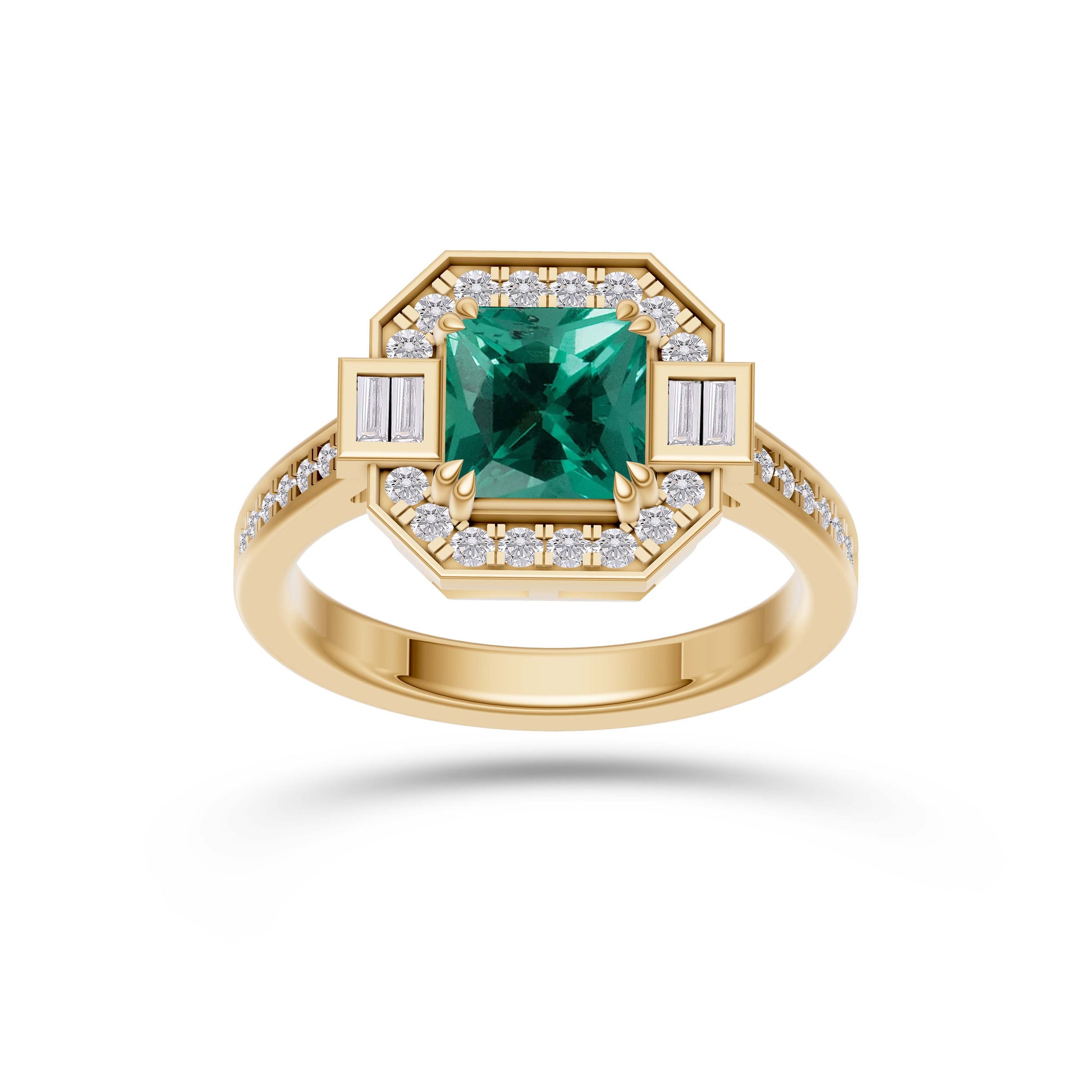 Emerald Cushion Prestige Ring In 14K Gold