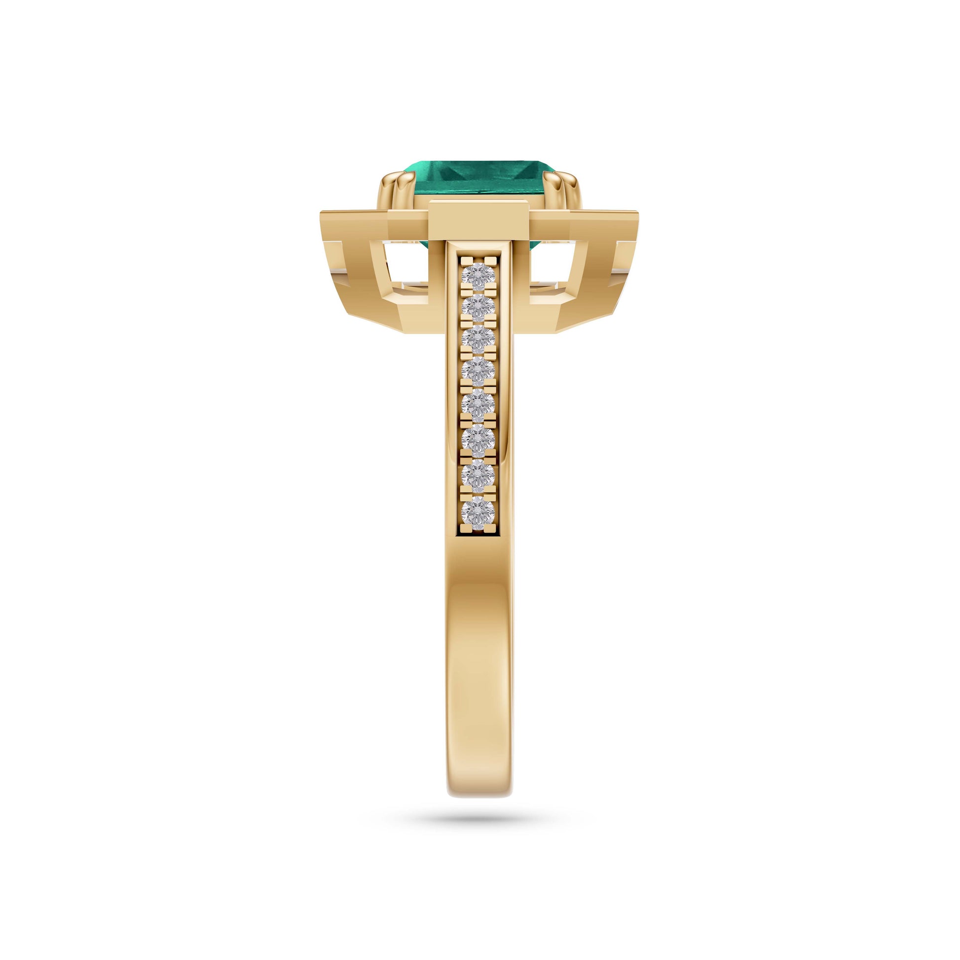 Emerald Cushion Prestige Ring In 14K Gold