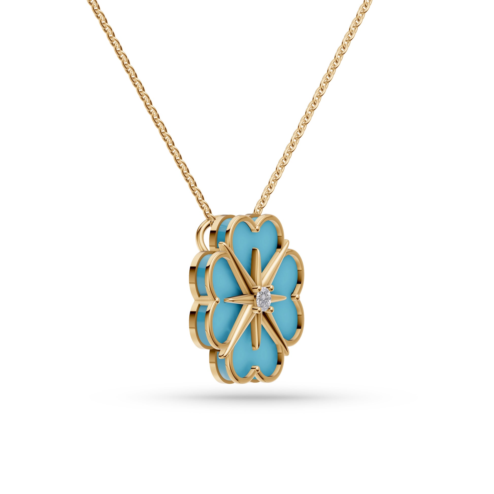 Turquoise Victor Diamond Pendant in 14K Gold