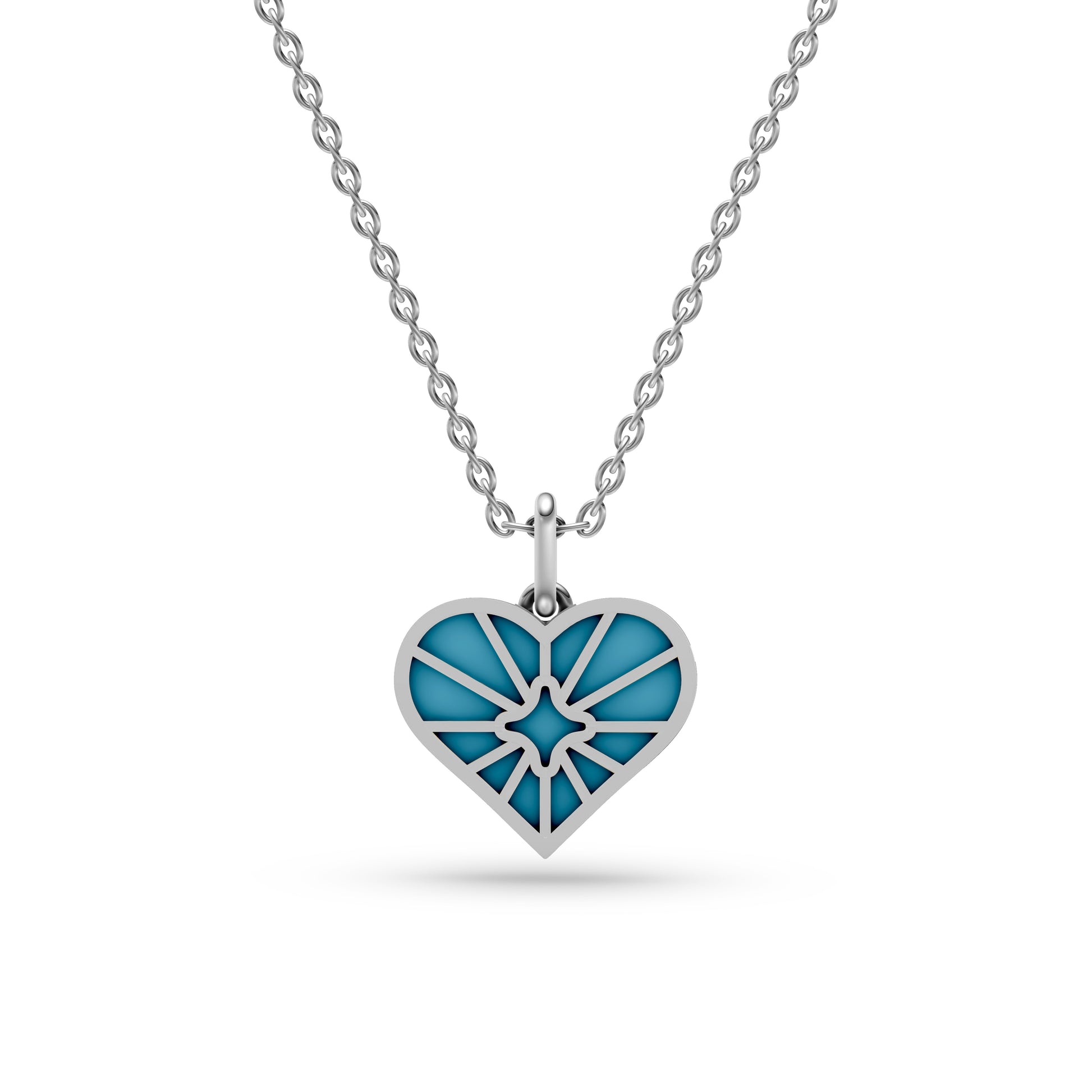 Turquoise Sunburst Heart Necklace In 14K Gold