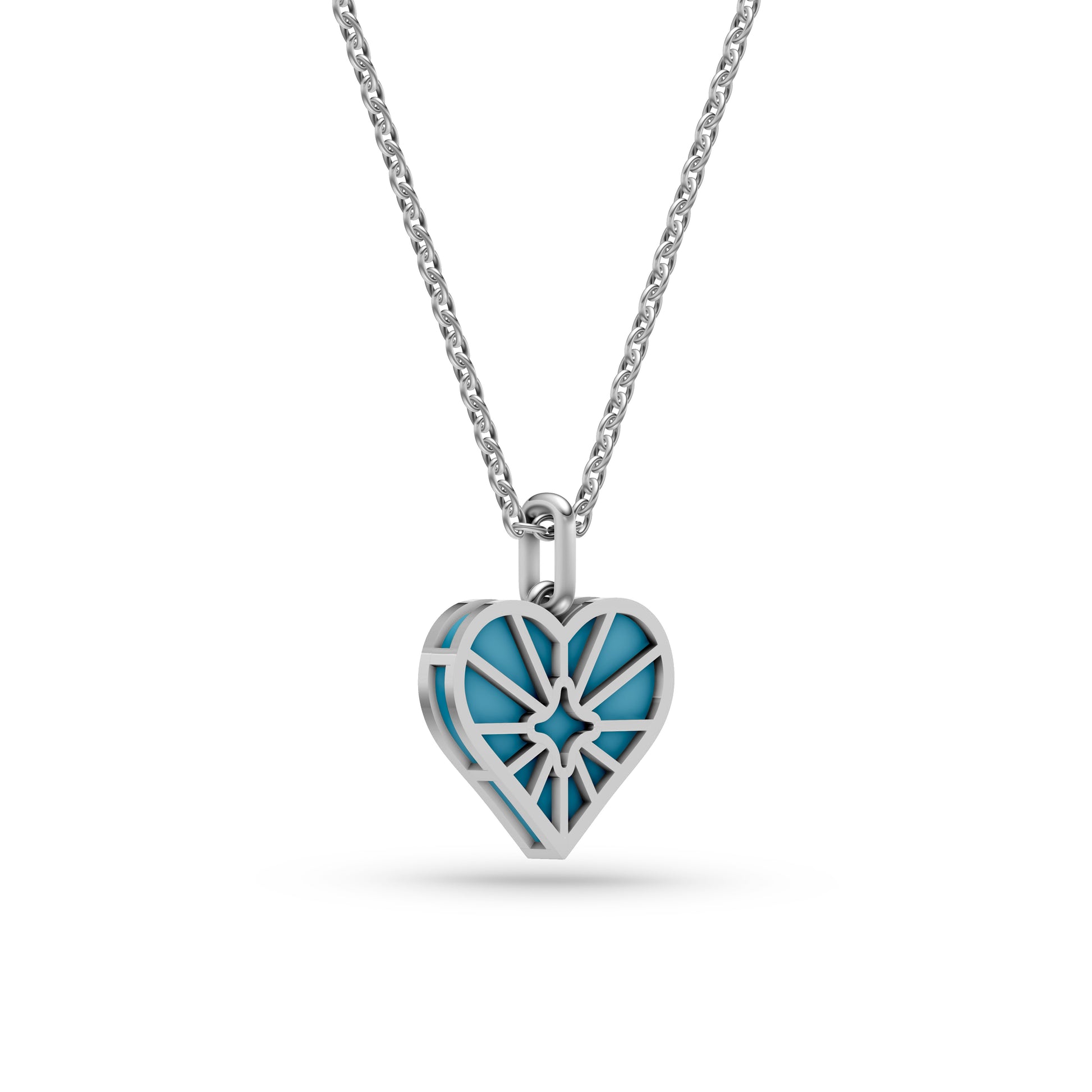Turquoise Sunburst Heart Necklace In 14K Gold