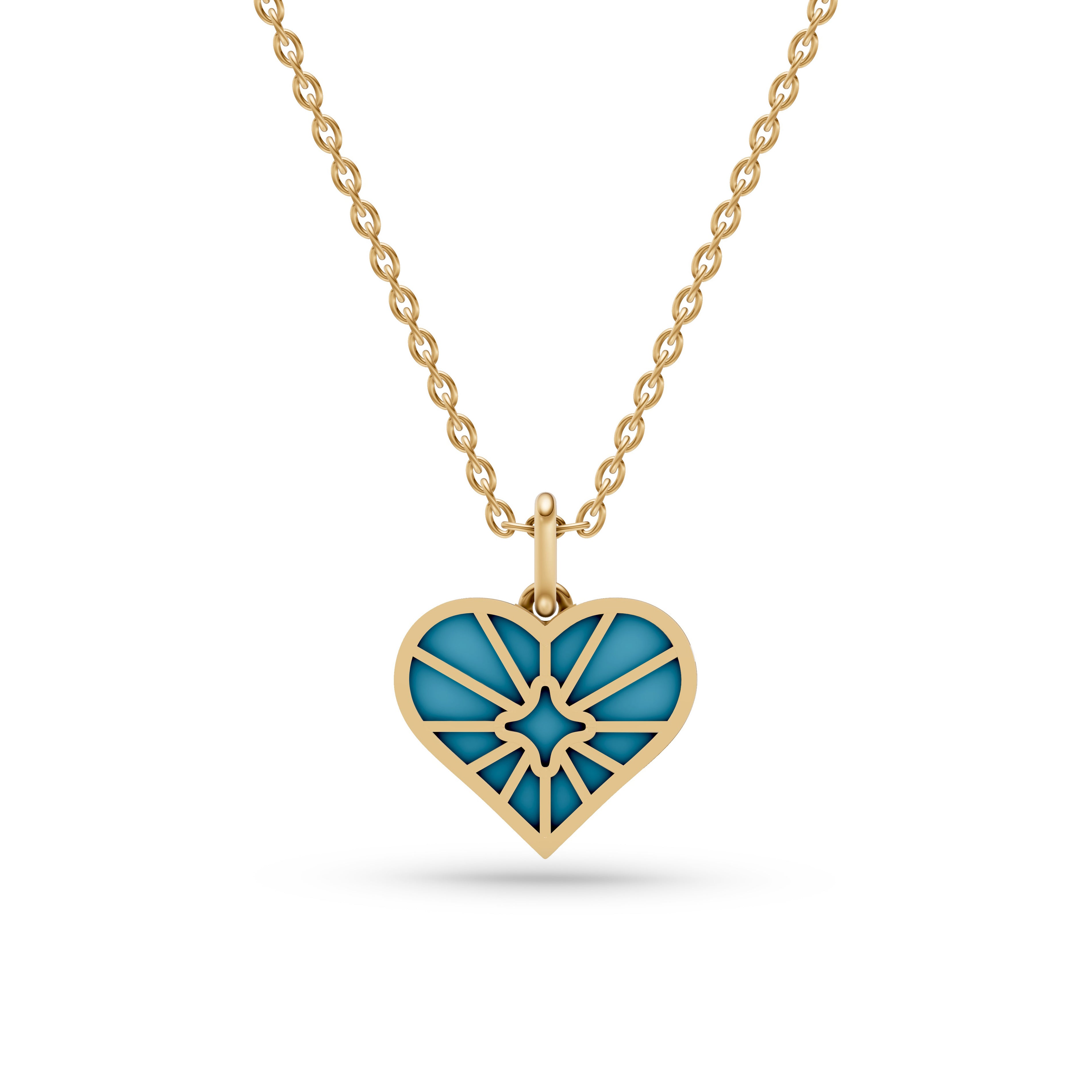 Turquoise Sunburst Heart Necklace In 14K Gold