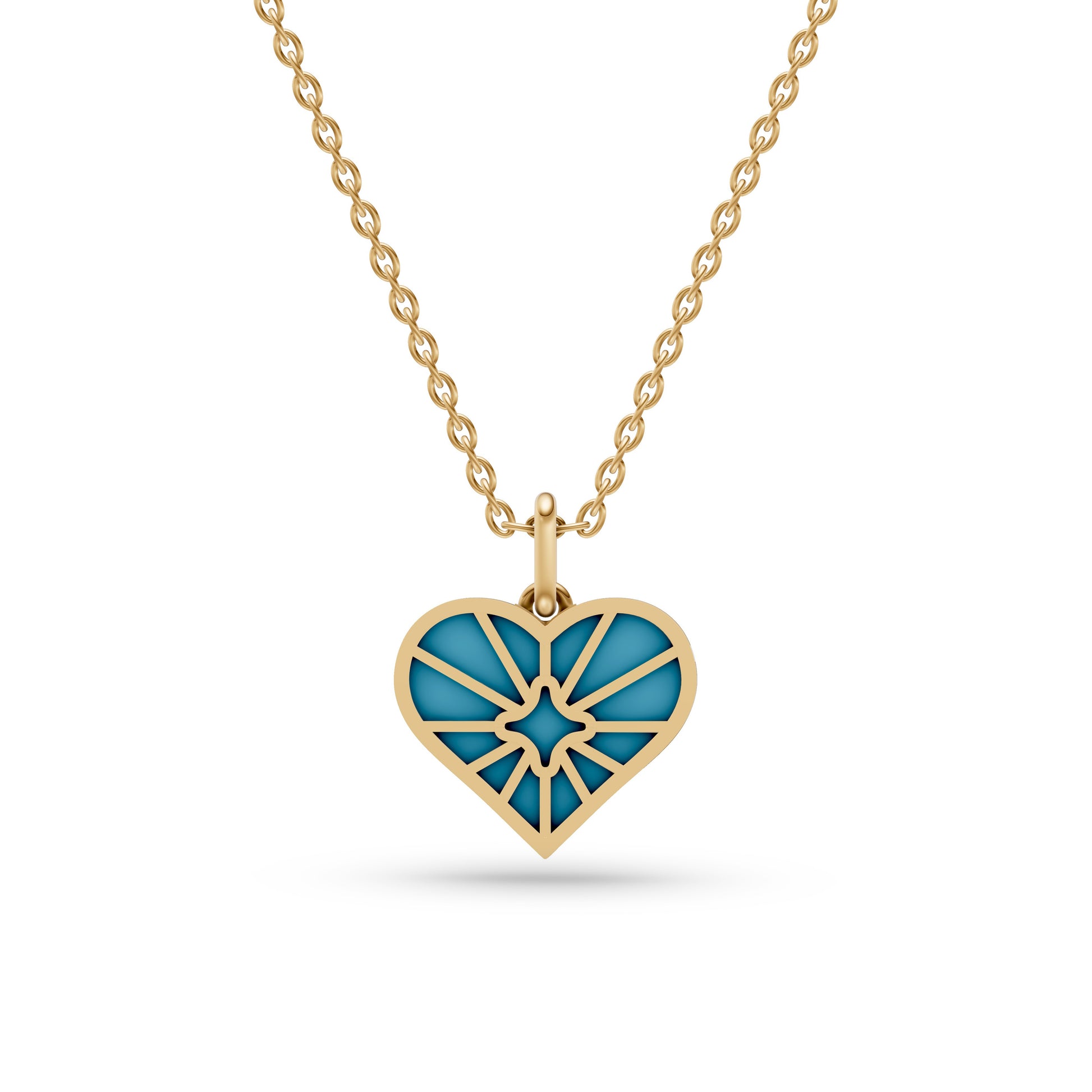 Turquoise Sunburst Heart Necklace In 14K Gold