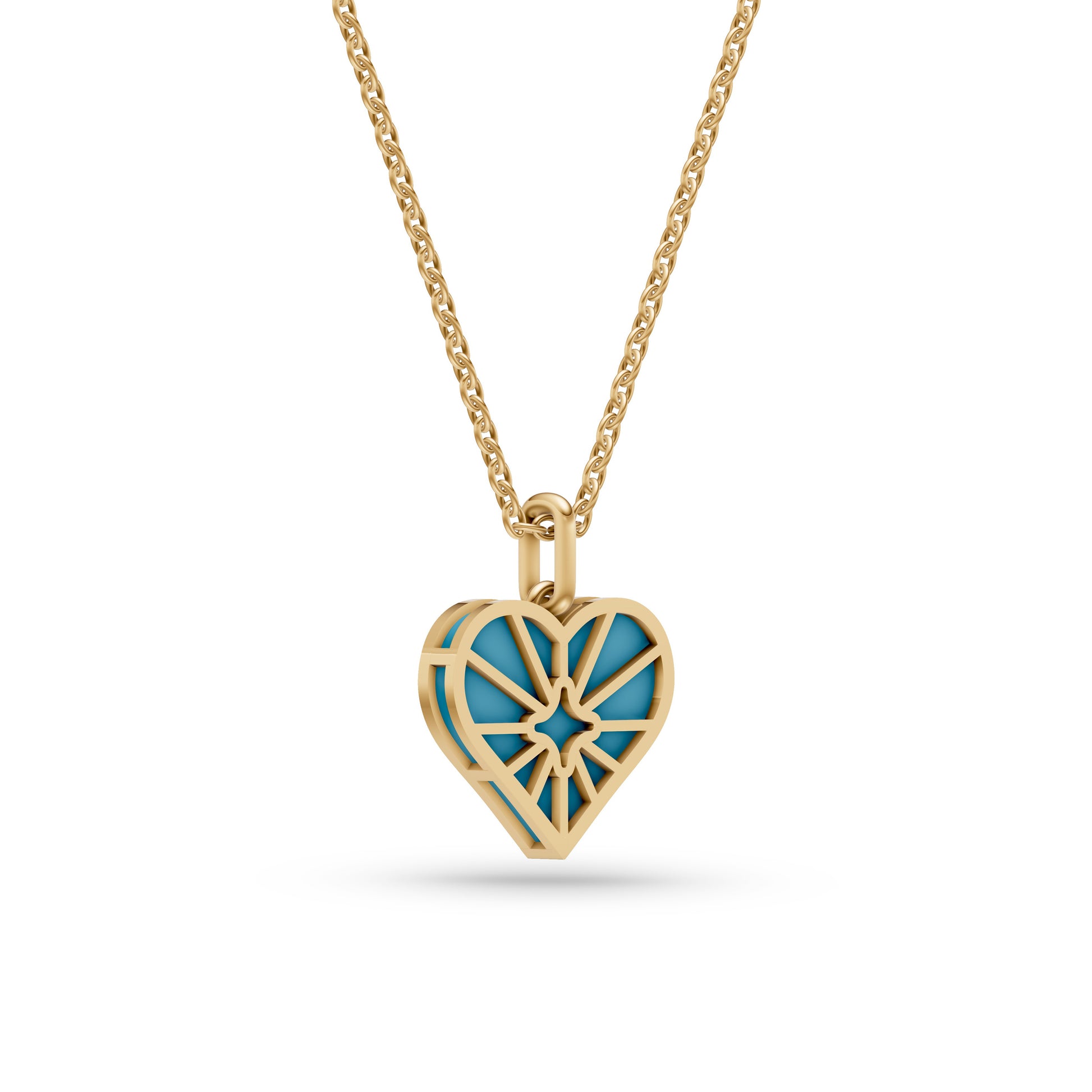Turquoise Sunburst Heart Necklace In 14K Gold